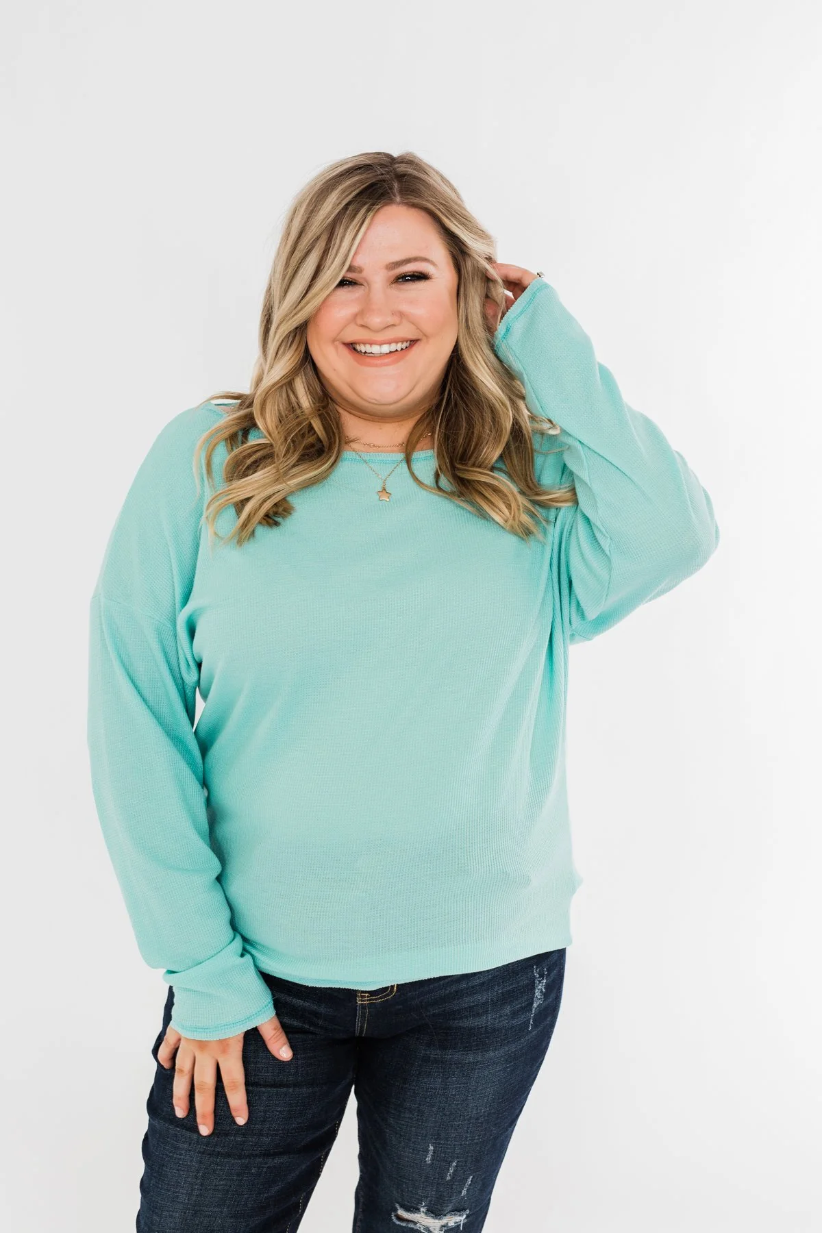 Lightweight Long Sleeve Thermal Top- Mint Blue - Image 6