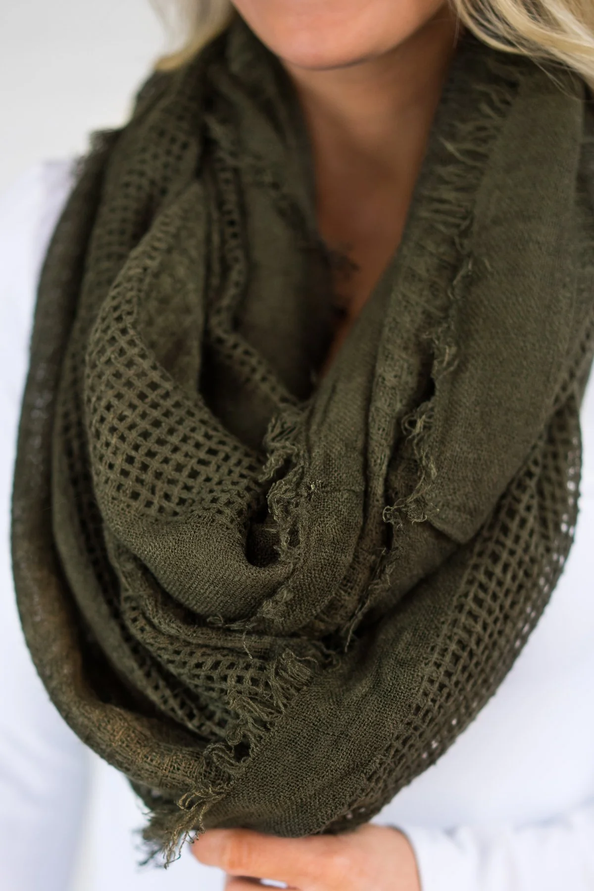 Lightweight Olive Infinity Scarf - Image 3