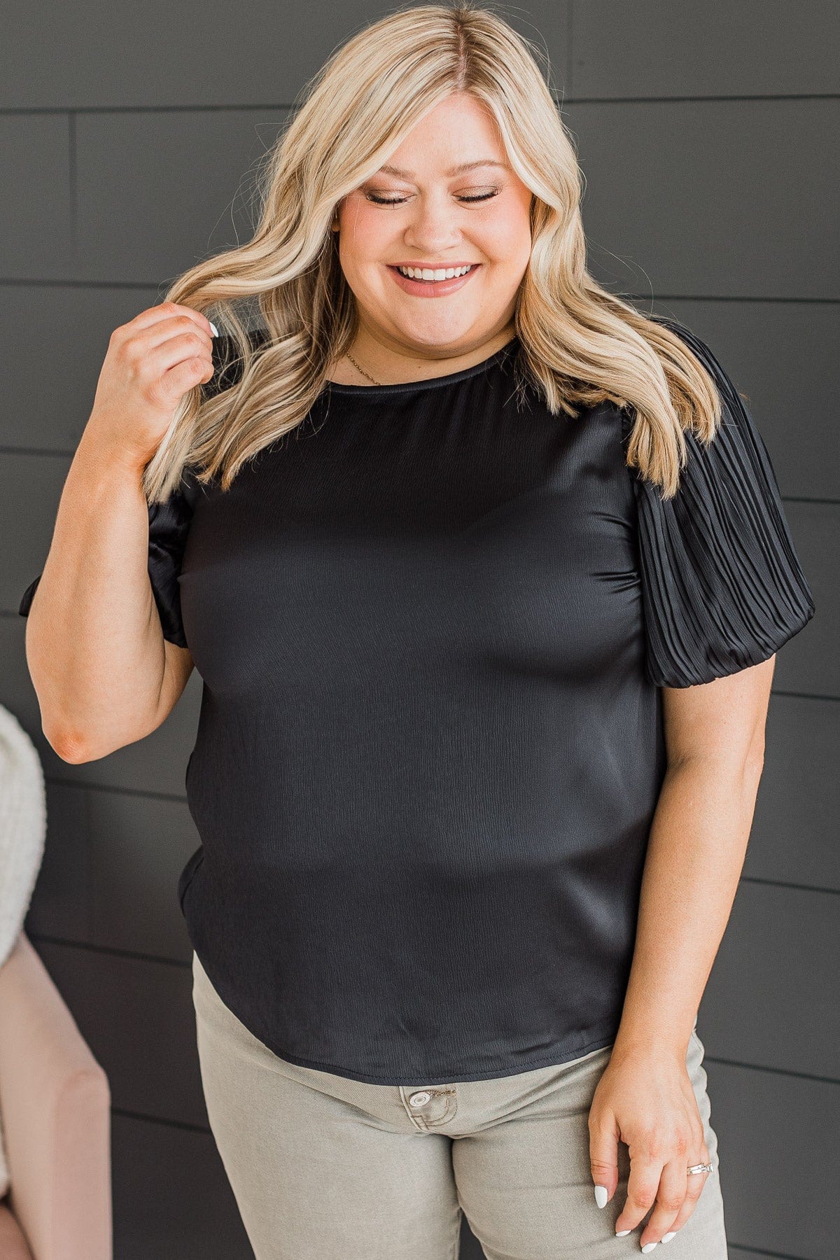 Like A Melody Puff Sleeve Top- Black - Image 4