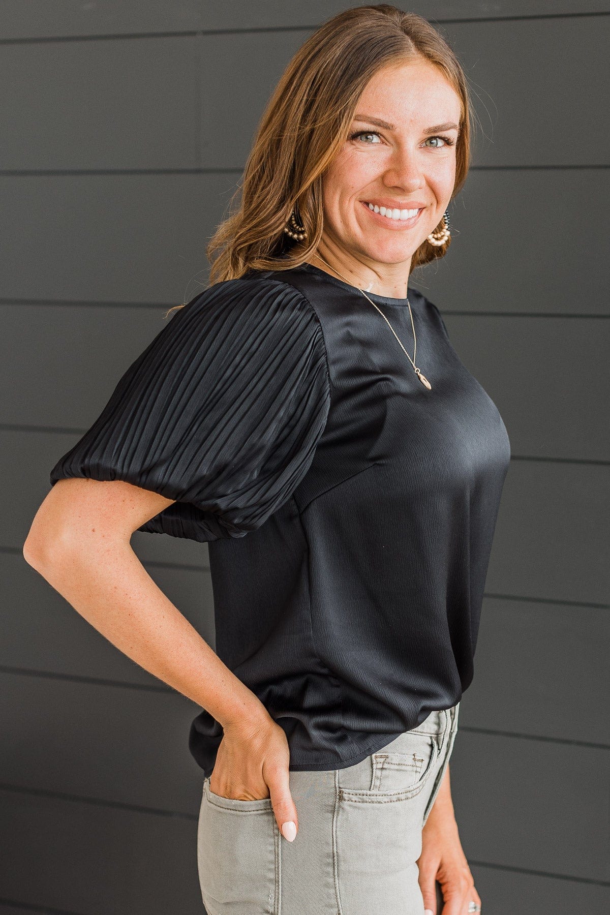 Like A Melody Puff Sleeve Top- Black - Image 5