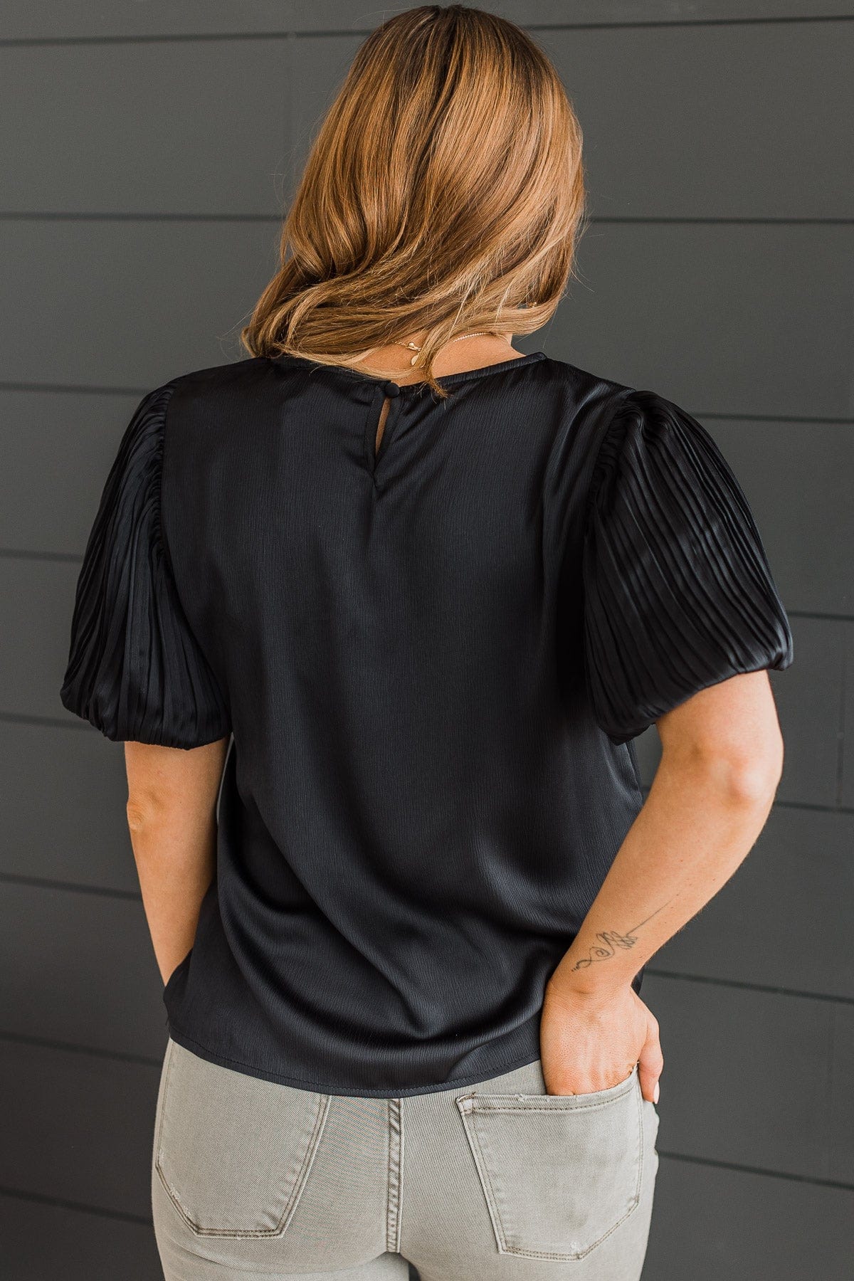 Like A Melody Puff Sleeve Top- Black - Image 7