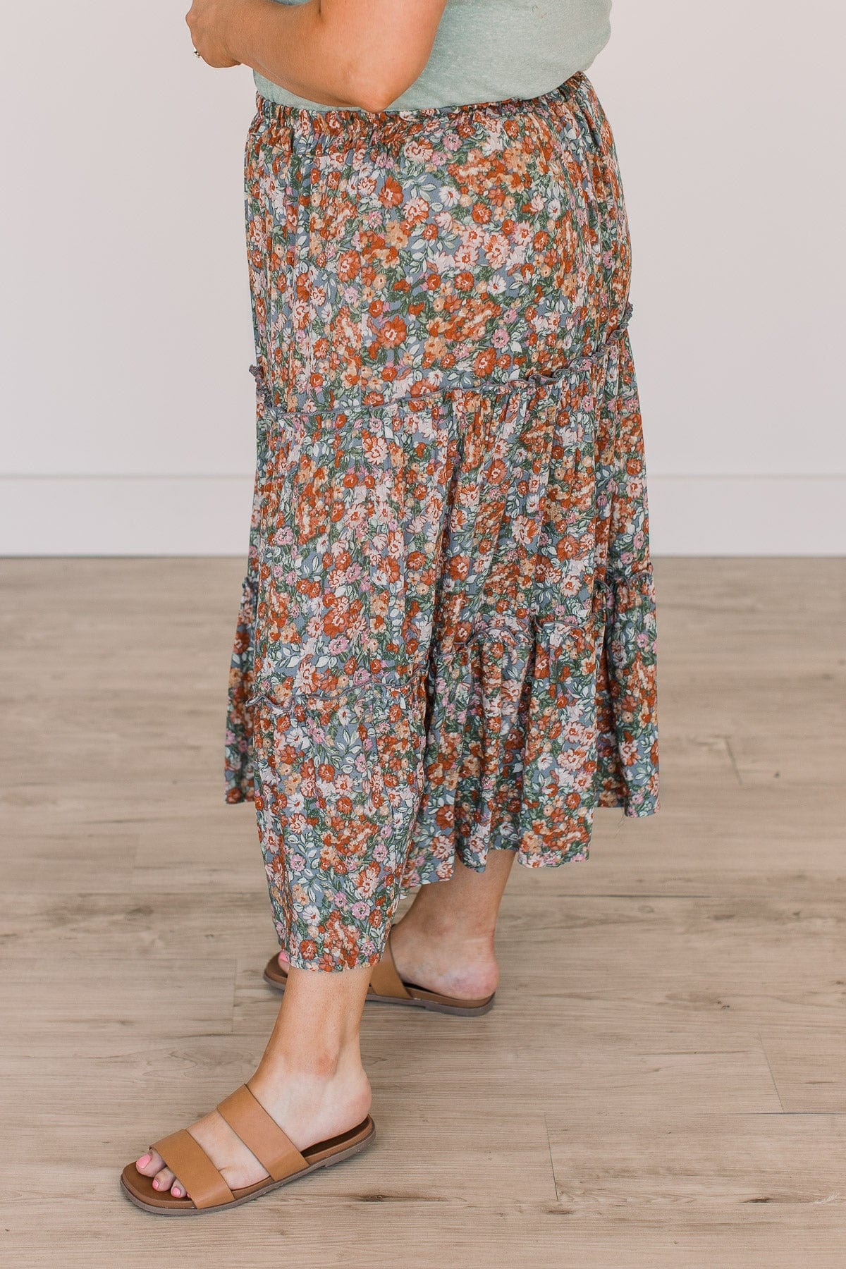 Like A Wildflower Floral Skirt- Grey & Rust - Image 5