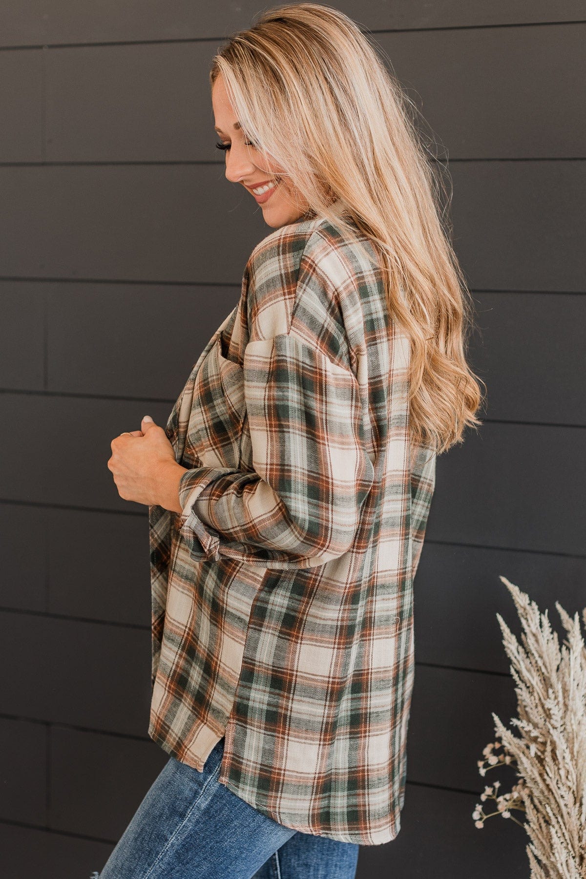 Like Clockwork Plaid Button Top- Hunter Green - Image 5
