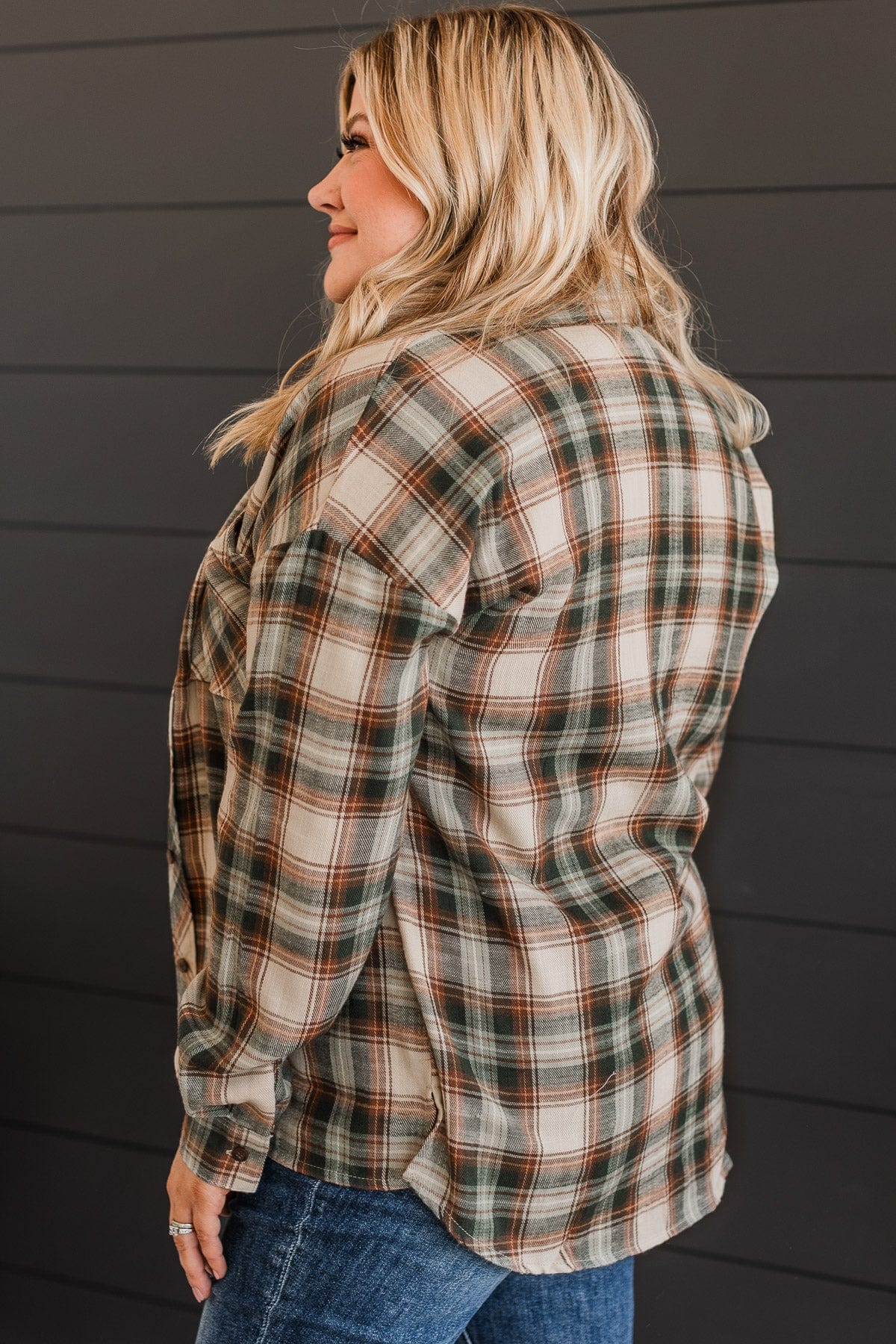 Like Clockwork Plaid Button Top- Hunter Green - Image 6