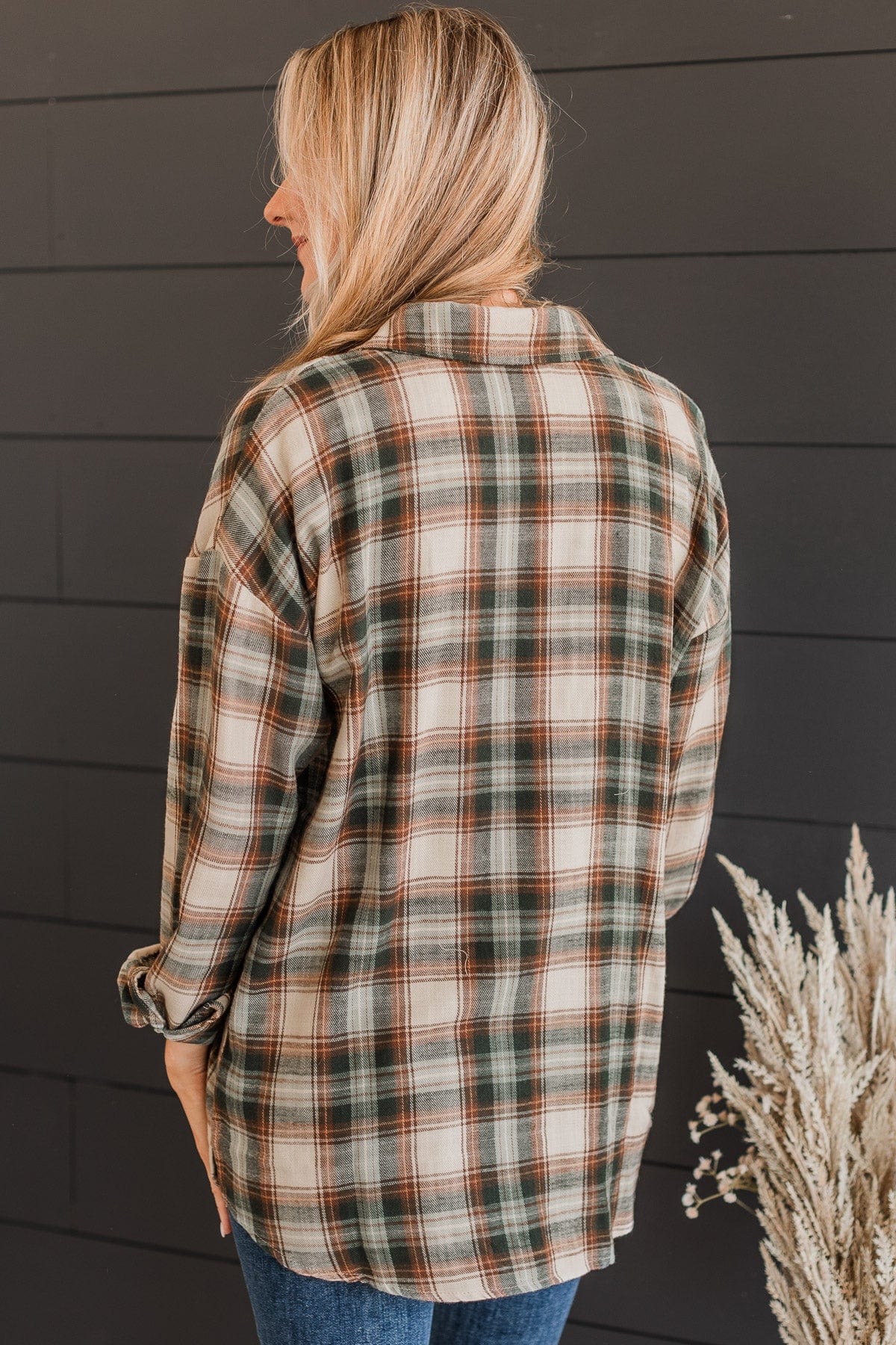 Like Clockwork Plaid Button Top- Hunter Green - Image 7