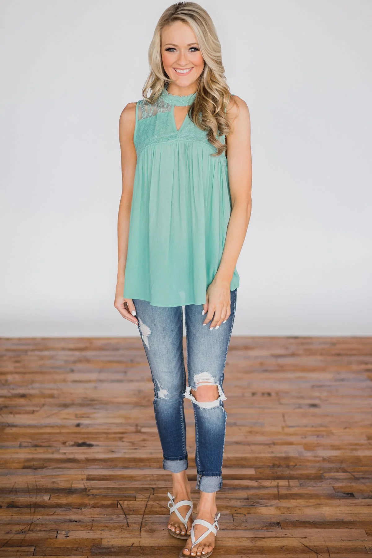 Like I Loved You Lace Tank Top- Bright Mint - Image 3