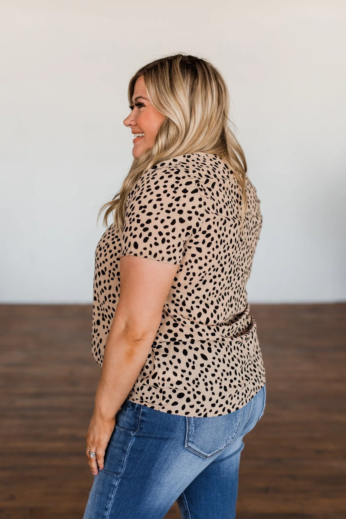 Like It Like That Spotted Button Top- Tan - Image 12