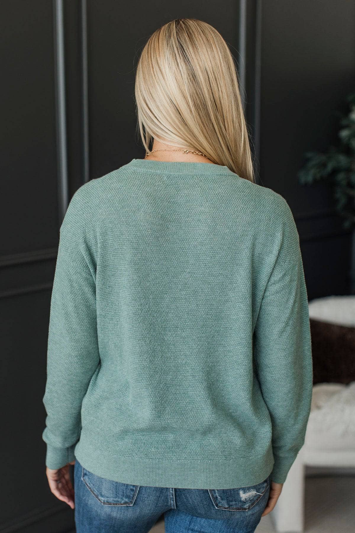 Like We Used To Long Sleeve Knit Sweater- Dusty Teal - Image 7