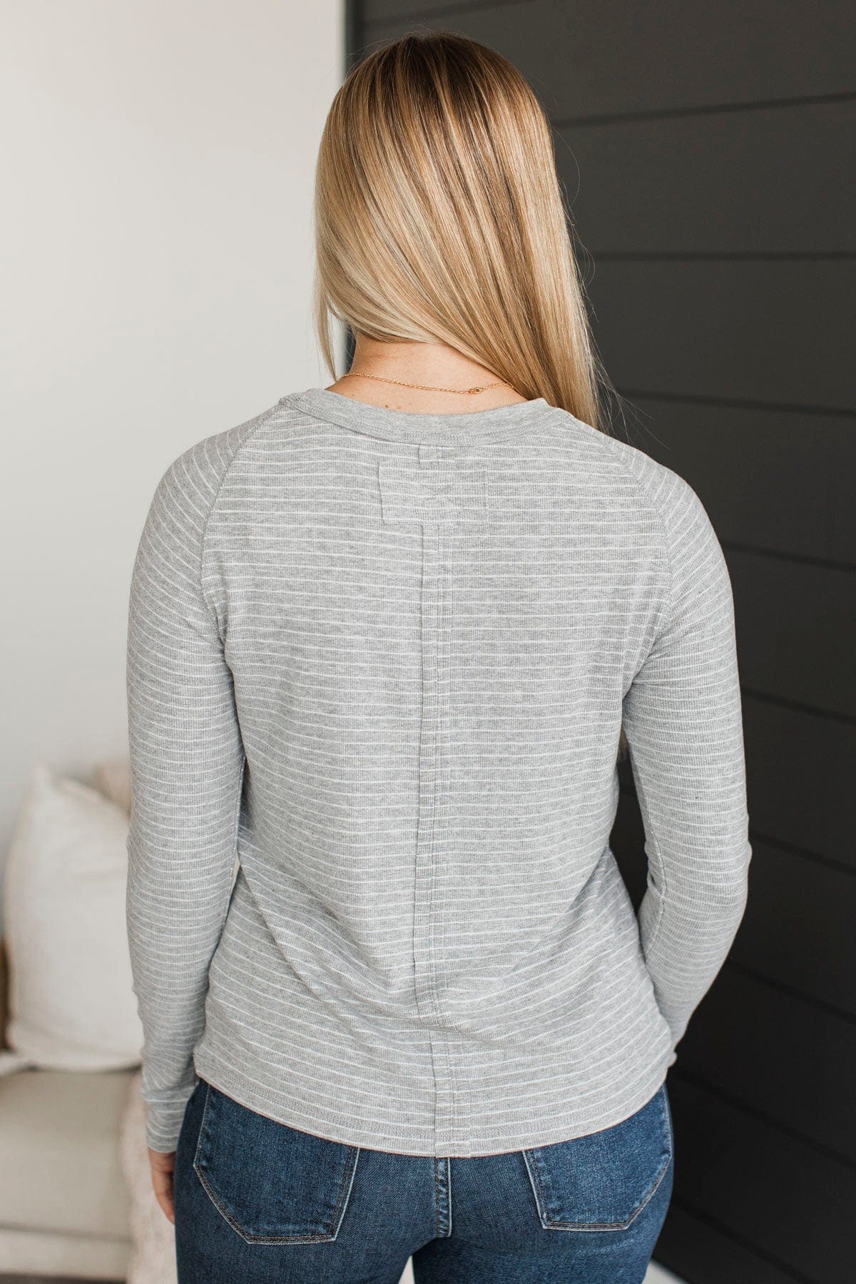 Like You A Lot Striped Top- Heather Grey - Image 7