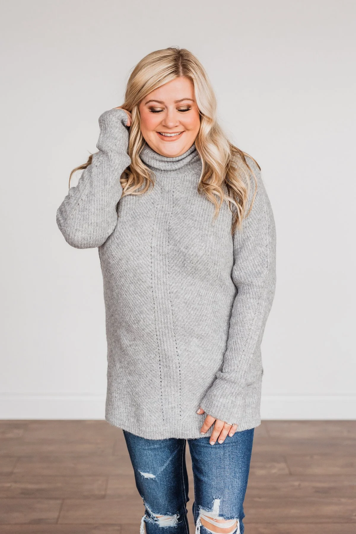 Limelight Aura Knit Cowl Neck Sweater- Grey - Image 6