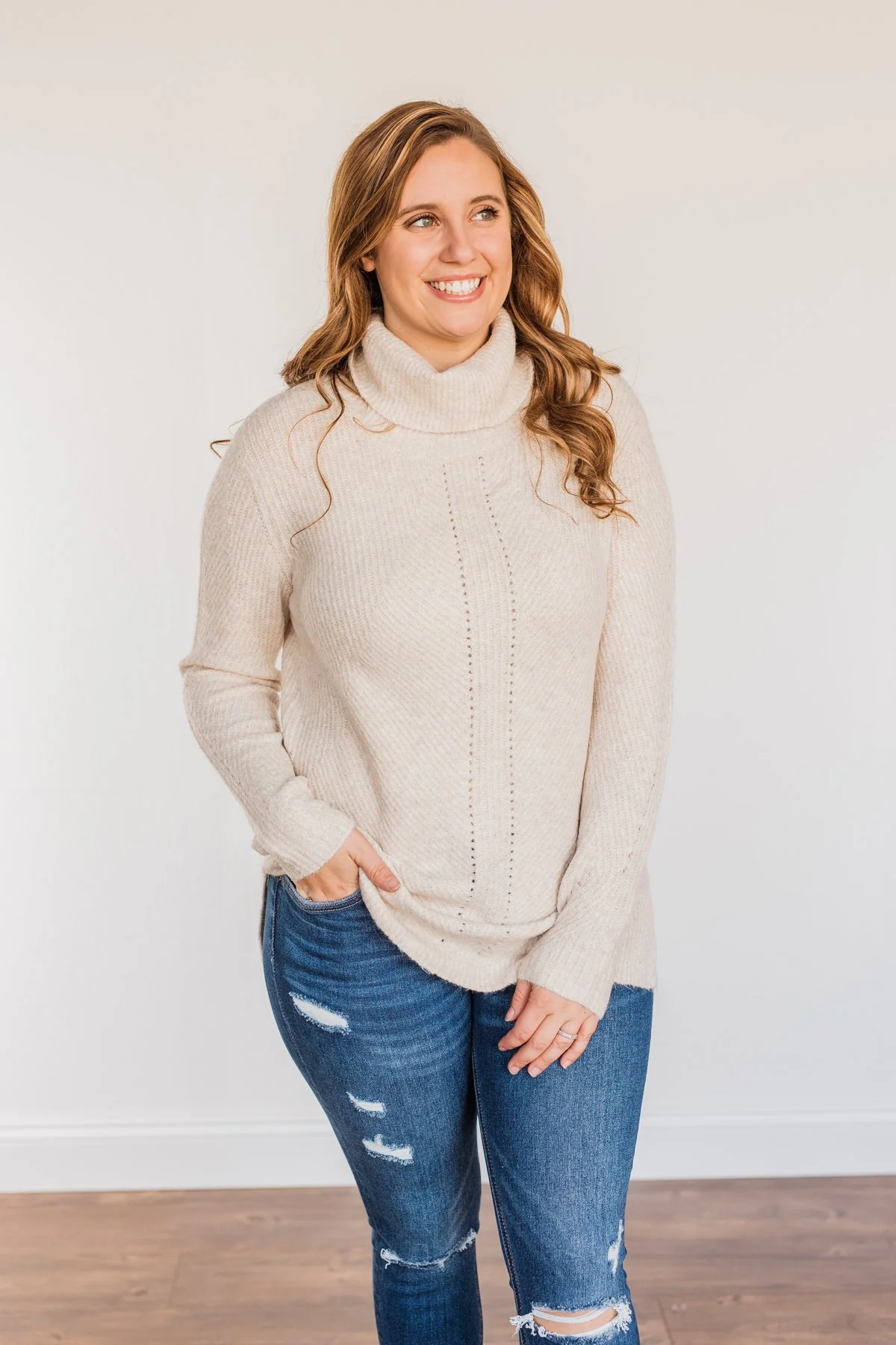 Limelight Aura Knit Cowl Neck Sweater- Oatmeal - Image 11