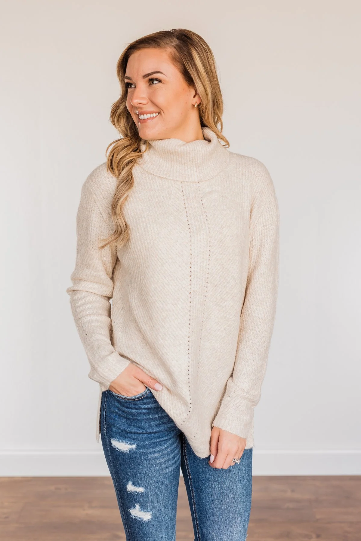 Limelight Aura Knit Cowl Neck Sweater- Oatmeal - Image 12