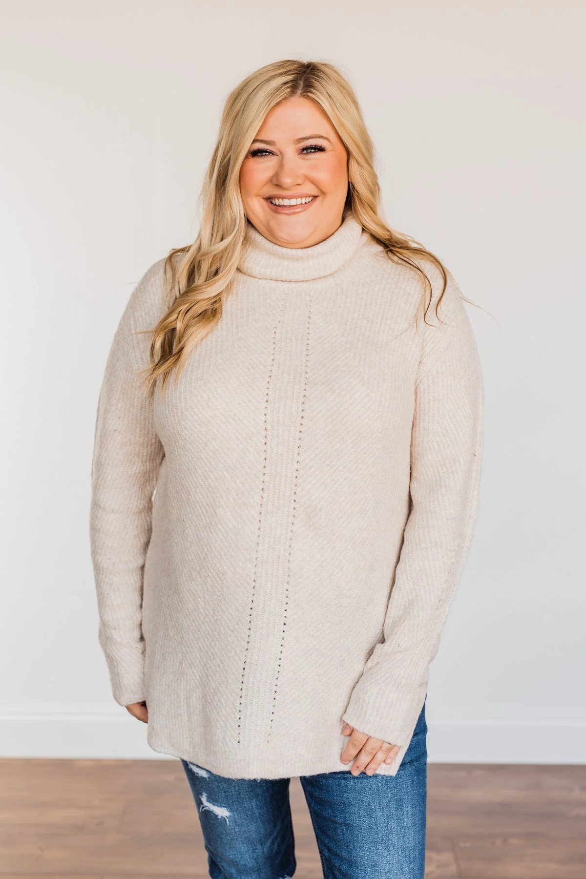 Limelight Aura Knit Cowl Neck Sweater- Oatmeal - Image 3