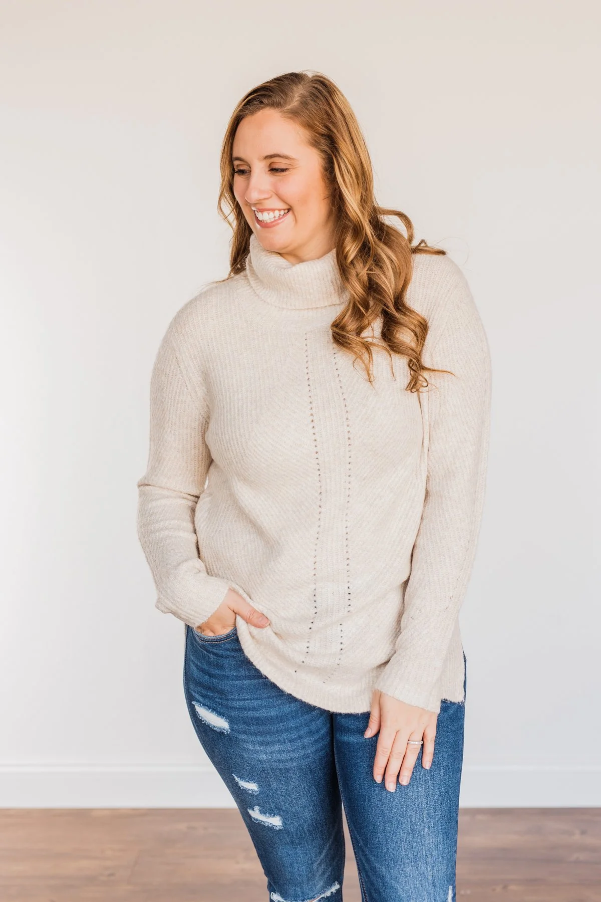 Limelight Aura Knit Cowl Neck Sweater- Oatmeal - Image 4