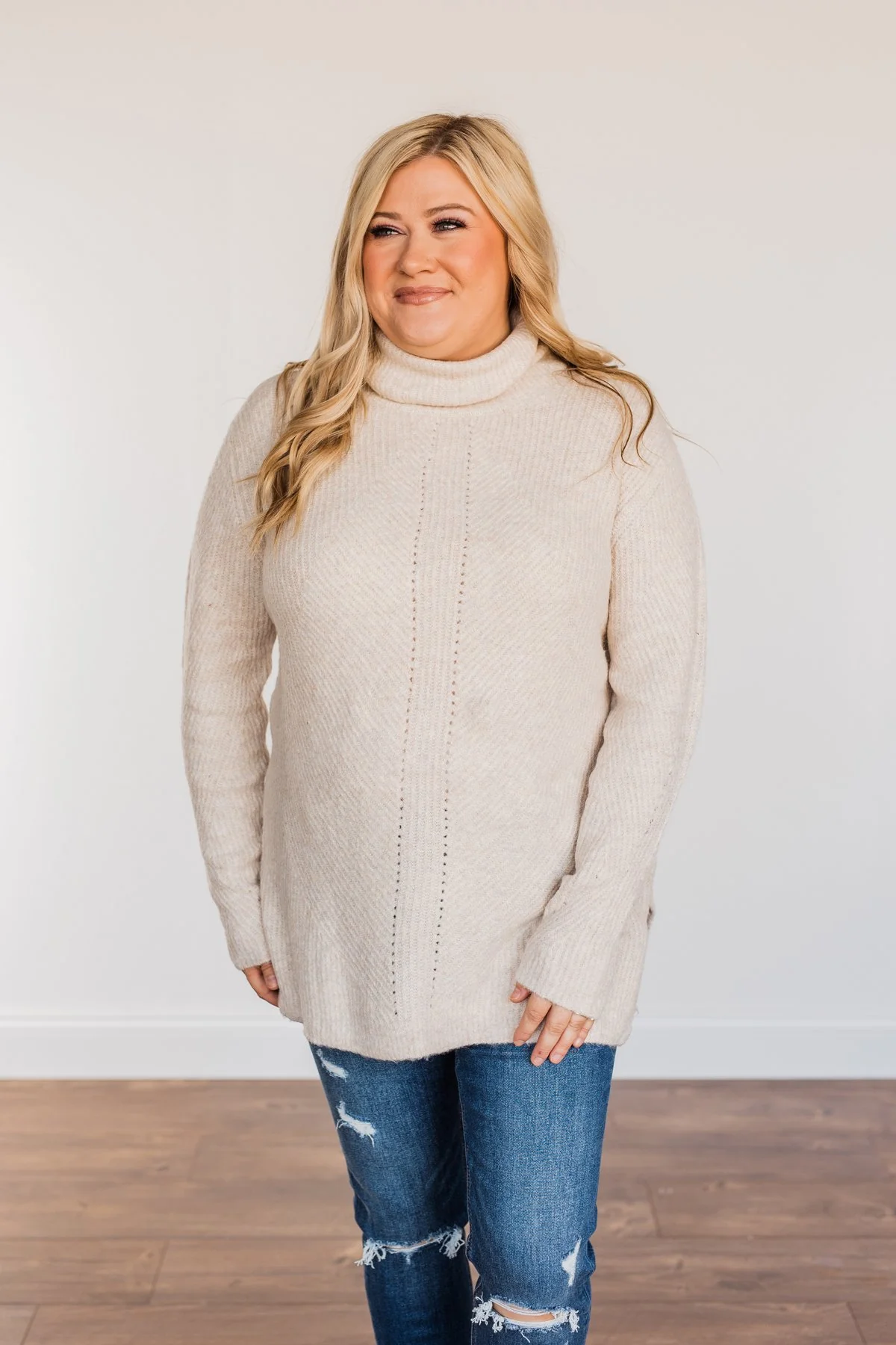 Limelight Aura Knit Cowl Neck Sweater- Oatmeal - Image 7
