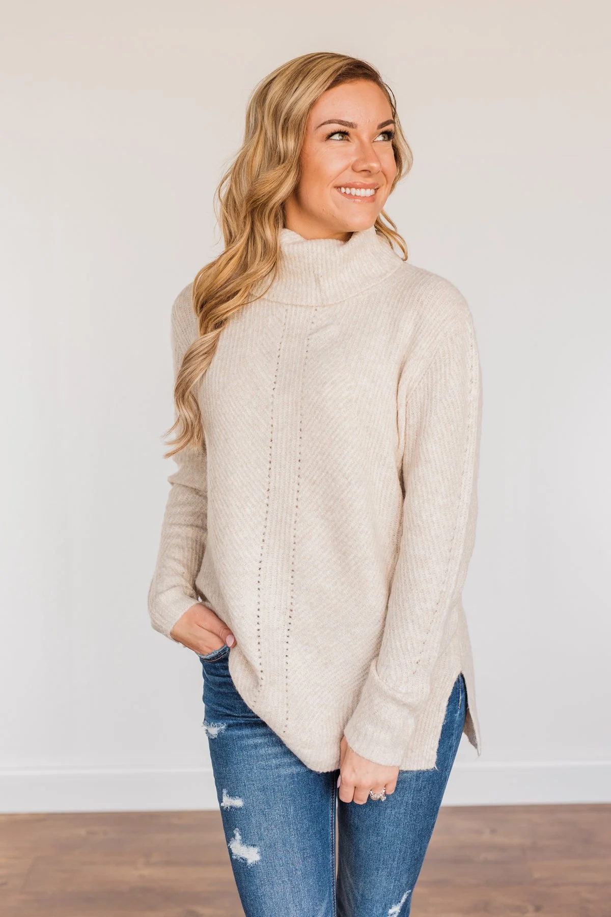 Limelight Aura Knit Cowl Neck Sweater- Oatmeal - Image 9