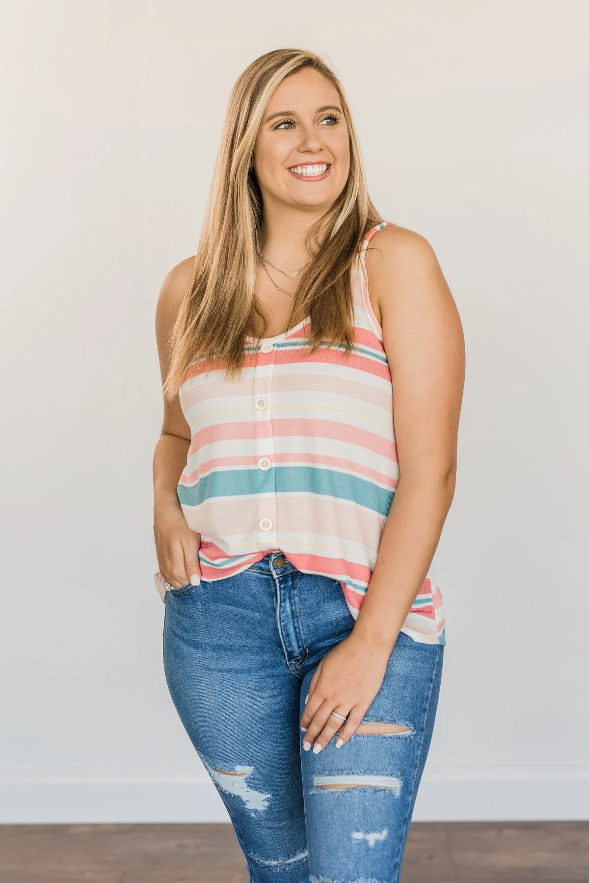 Limitless Love Striped Tank Top- Peach & Coral - Image 2