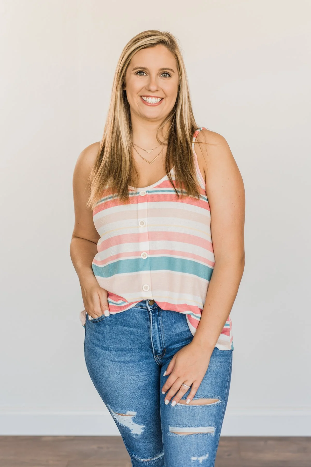 Limitless Love Striped Tank Top- Peach & Coral - Image 5