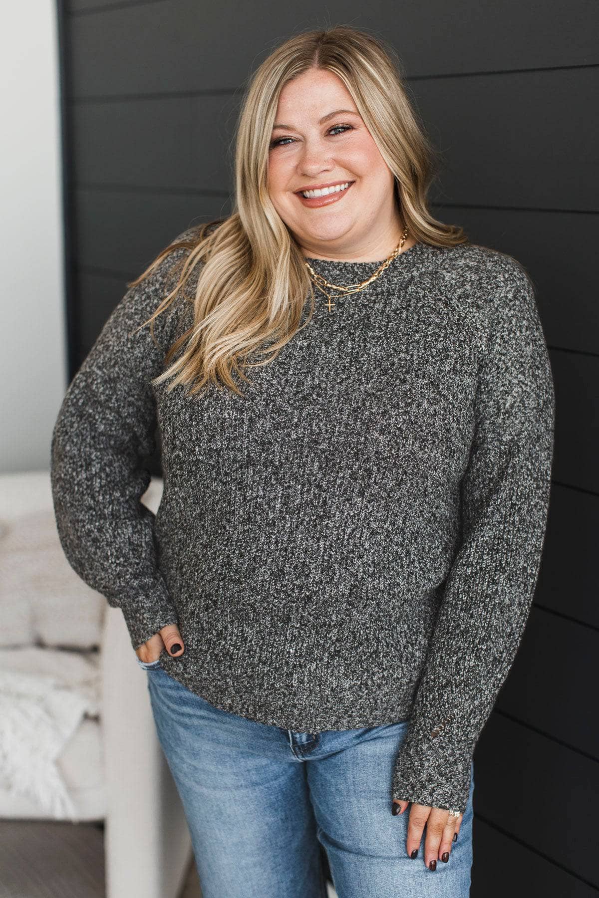 Limitless Mindset Two-Tone Knit Sweater- Charcoal - Image 2