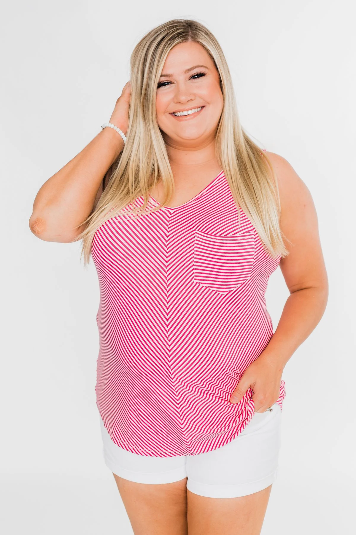 Line It Up Striped Pocket Tank Top- Fuchsia - Image 5