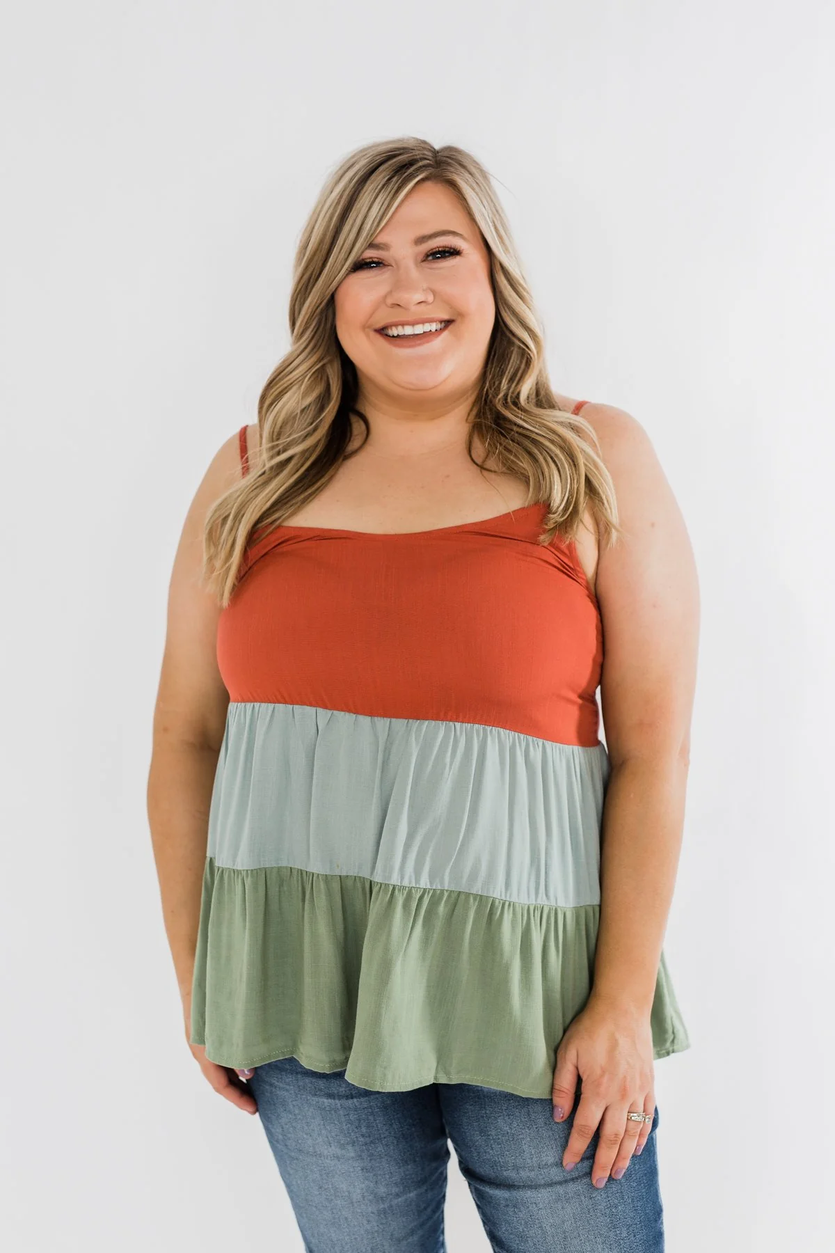 Lingering Feelings Color Block Tank Top- Rust, Slate Blue, & Green - Image 5