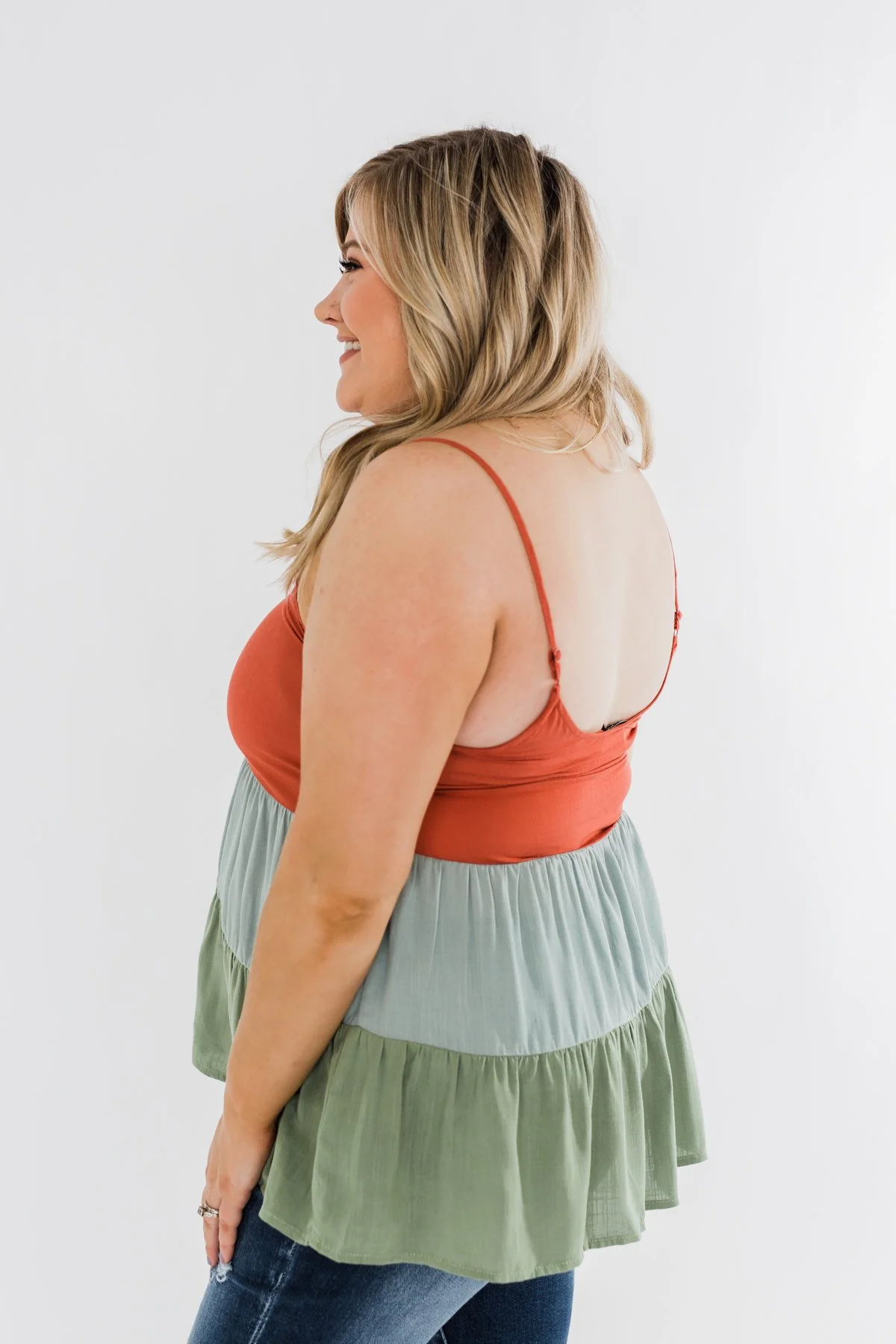 Lingering Feelings Color Block Tank Top- Rust, Slate Blue, & Green - Image 9