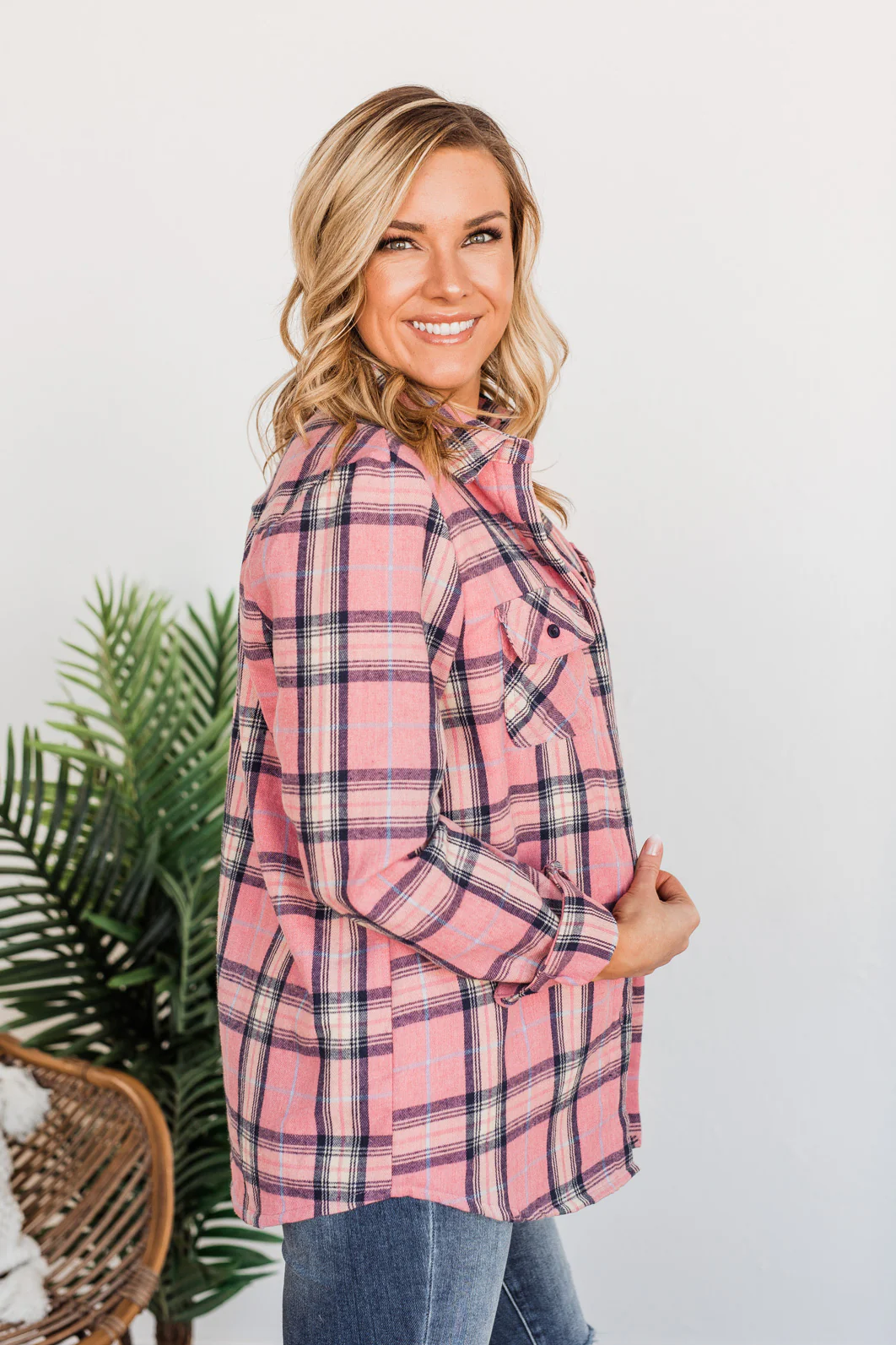 Little Do You Know Button Top- Pink & Navy - Image 10