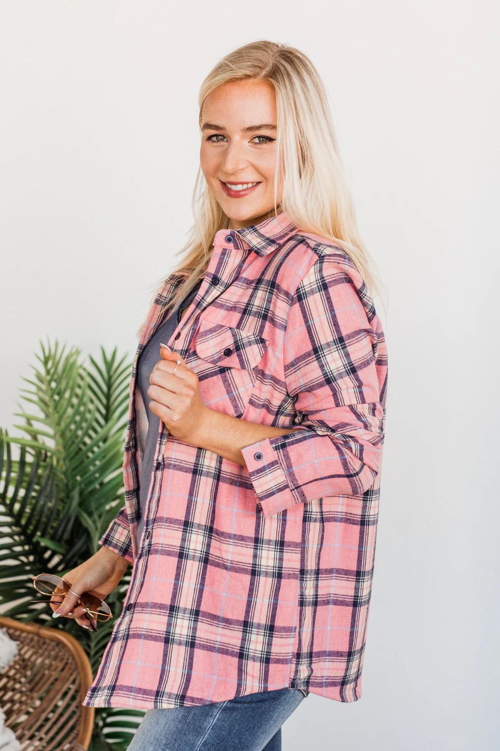 Little Do You Know Button Top- Pink & Navy - Image 8