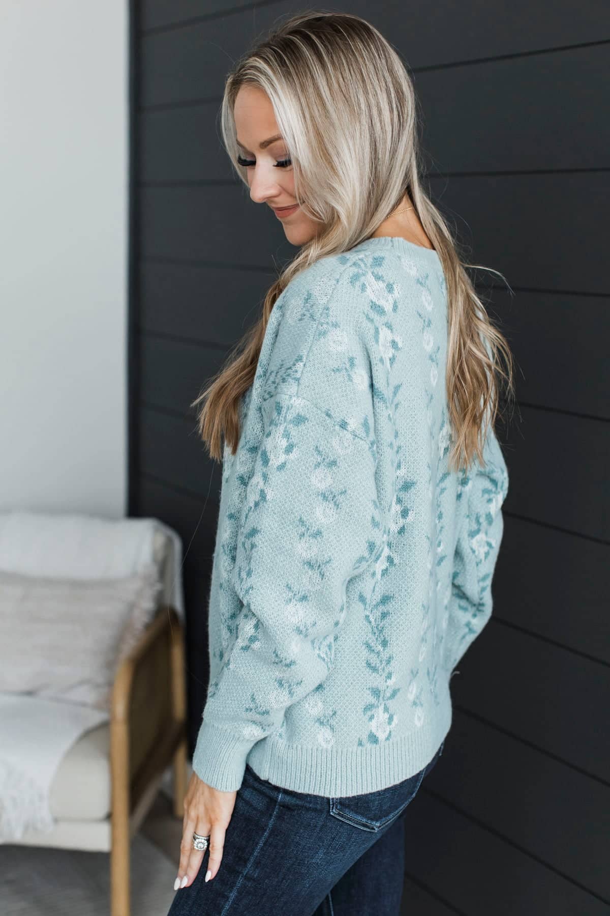 Little Joys Floral Stripe Knit Sweater- Dusty Mint - Image 6