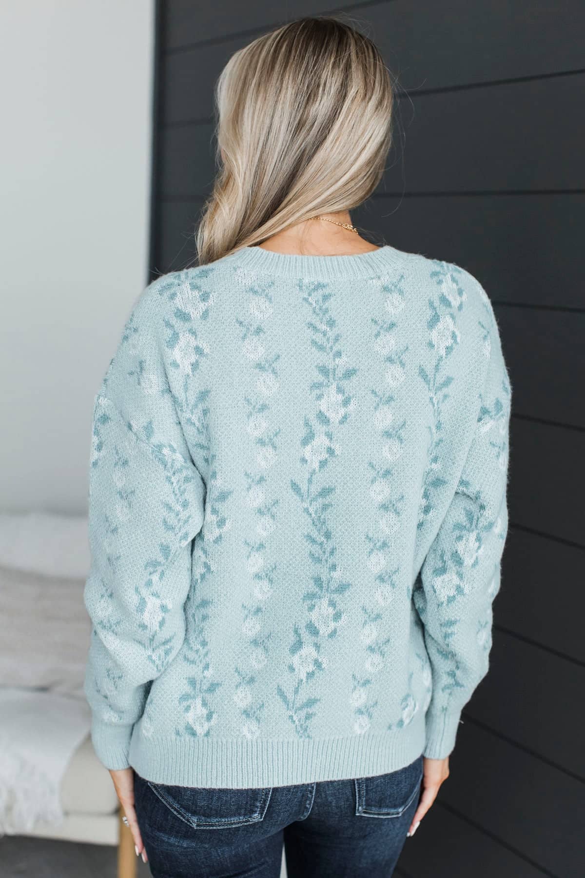 Little Joys Floral Stripe Knit Sweater- Dusty Mint - Image 8