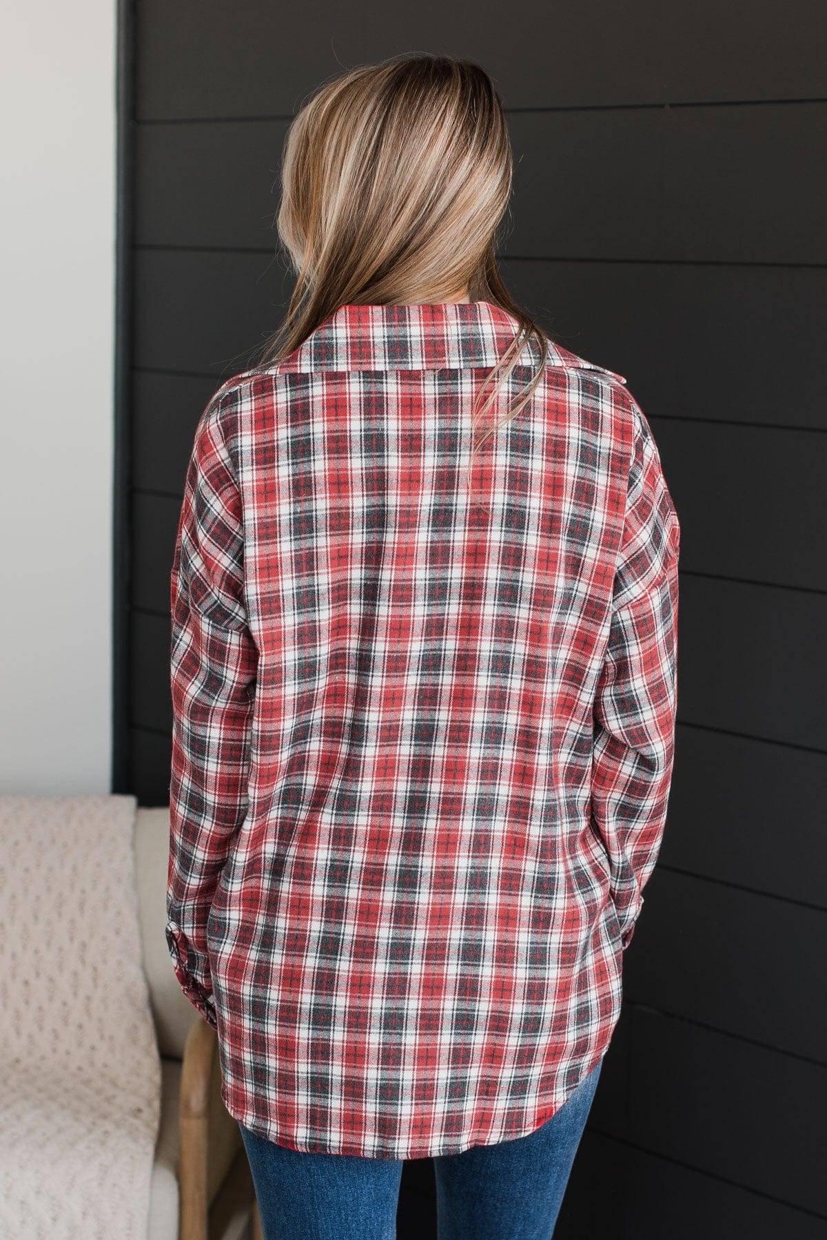 Little Moments Plaid Button Top- Red & Charcoal - Image 8