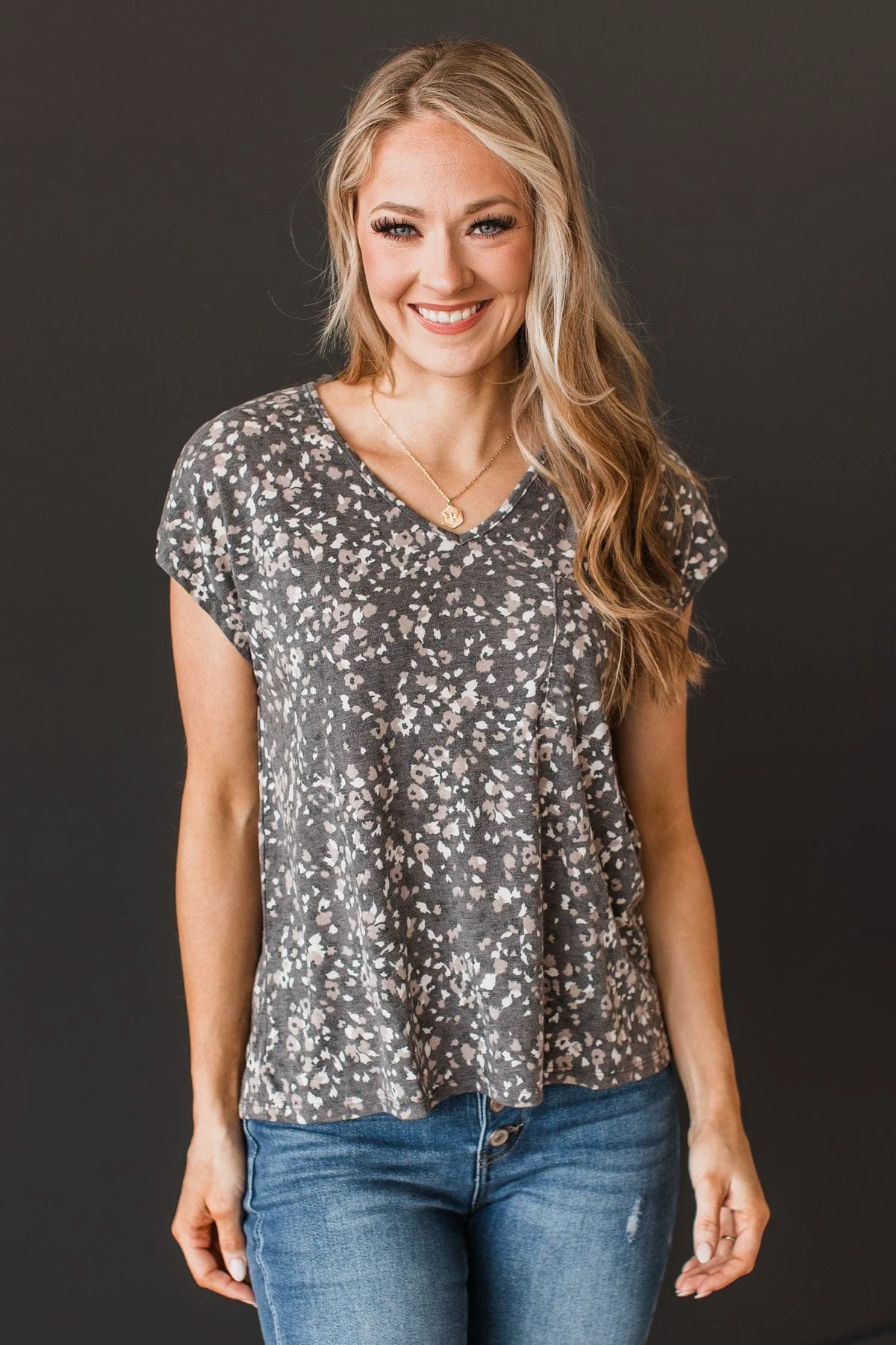 Little Wonders V-Neck Knit Top- Charcoal - Image 3