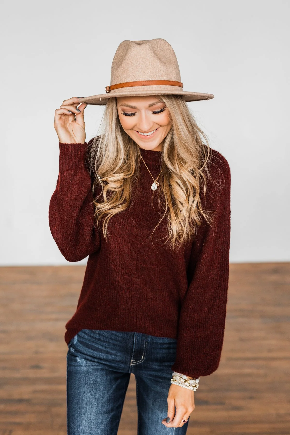 Live A Little Knit Sweater- Burgundy - Image 6