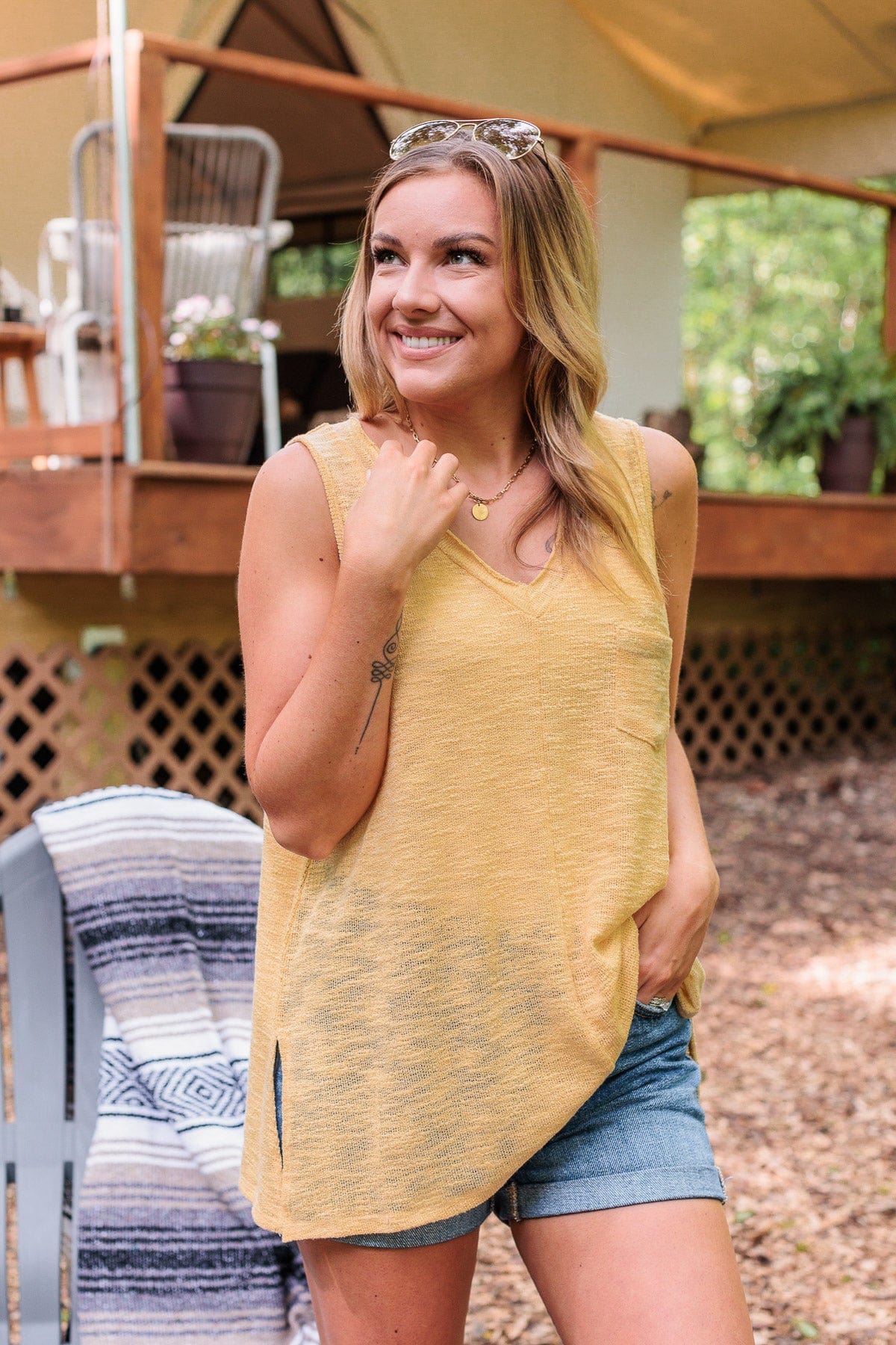 Live For The Sunshine Knit Tank Top- Yellow - Image 3