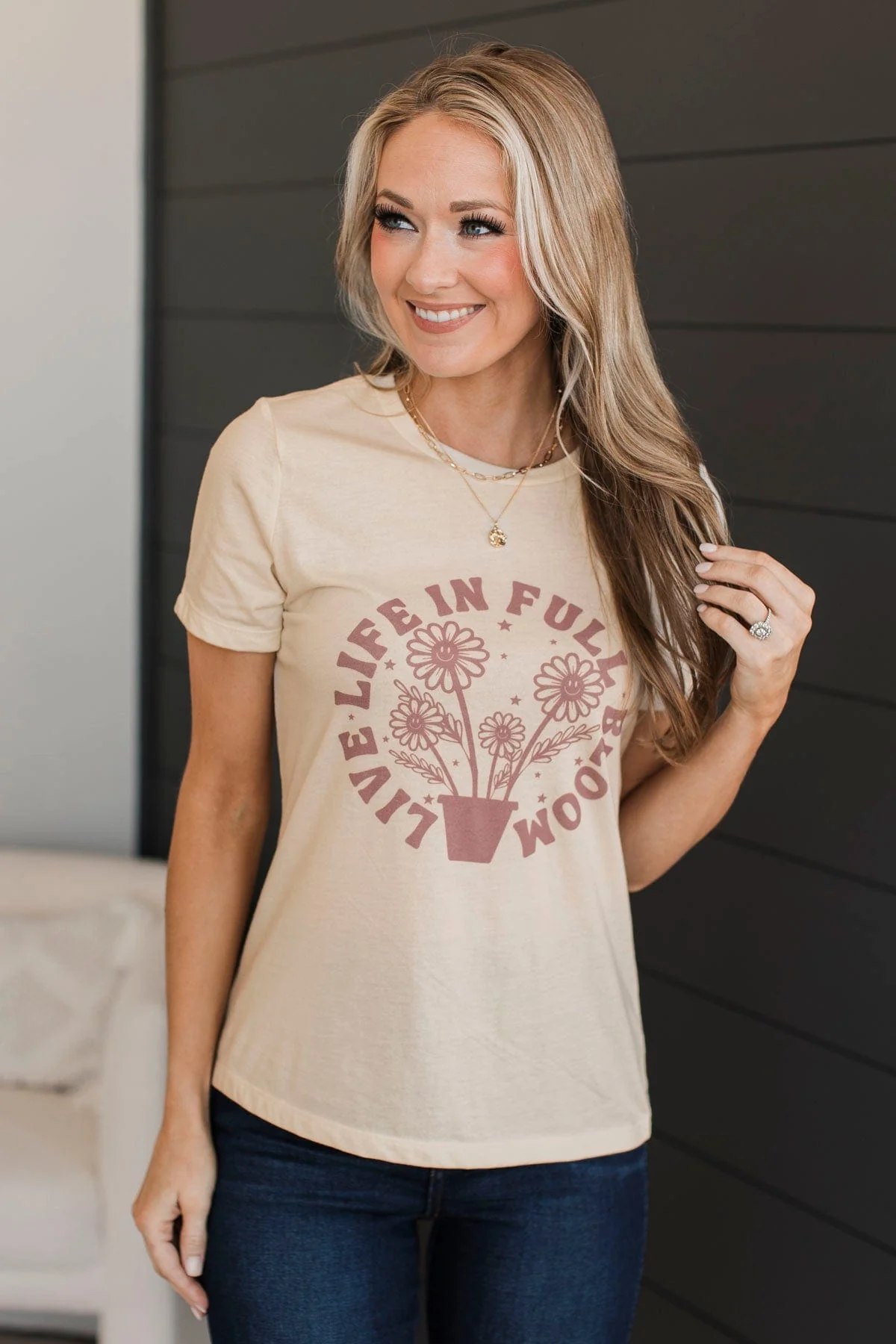 "Live Life In Full Bloom" Graphic Tee- Natural - Image 2