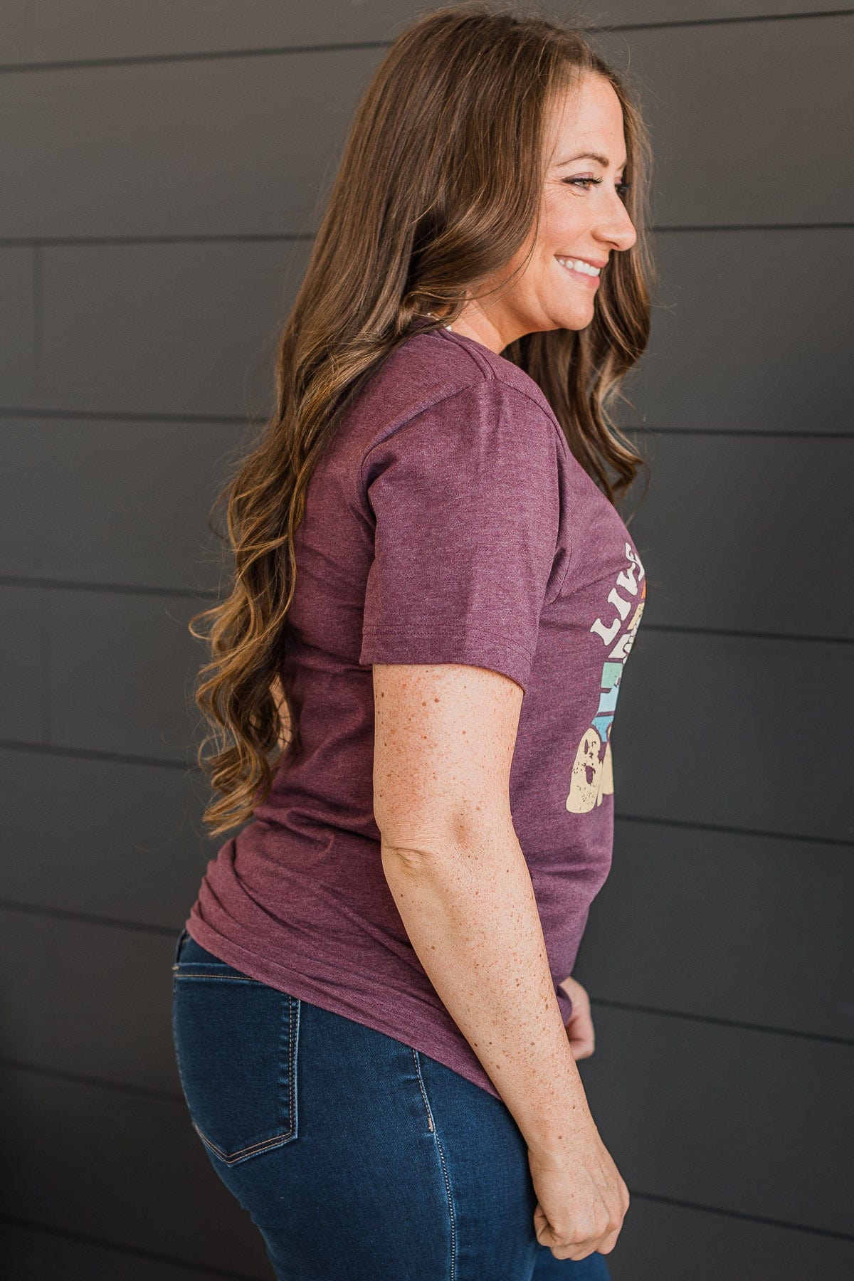 "Live Life In Full Bloom" Graphic Tee- Plum - Image 4