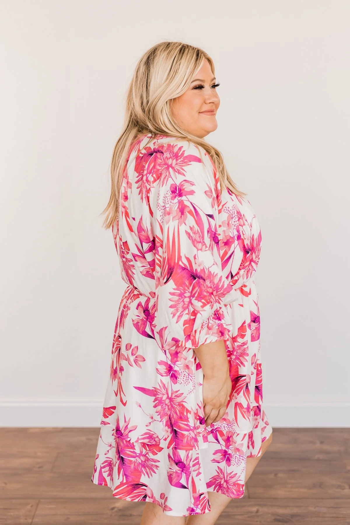 Live To Travel Floral V-Neck Dress- Ivory & Fuchsia - Image 11