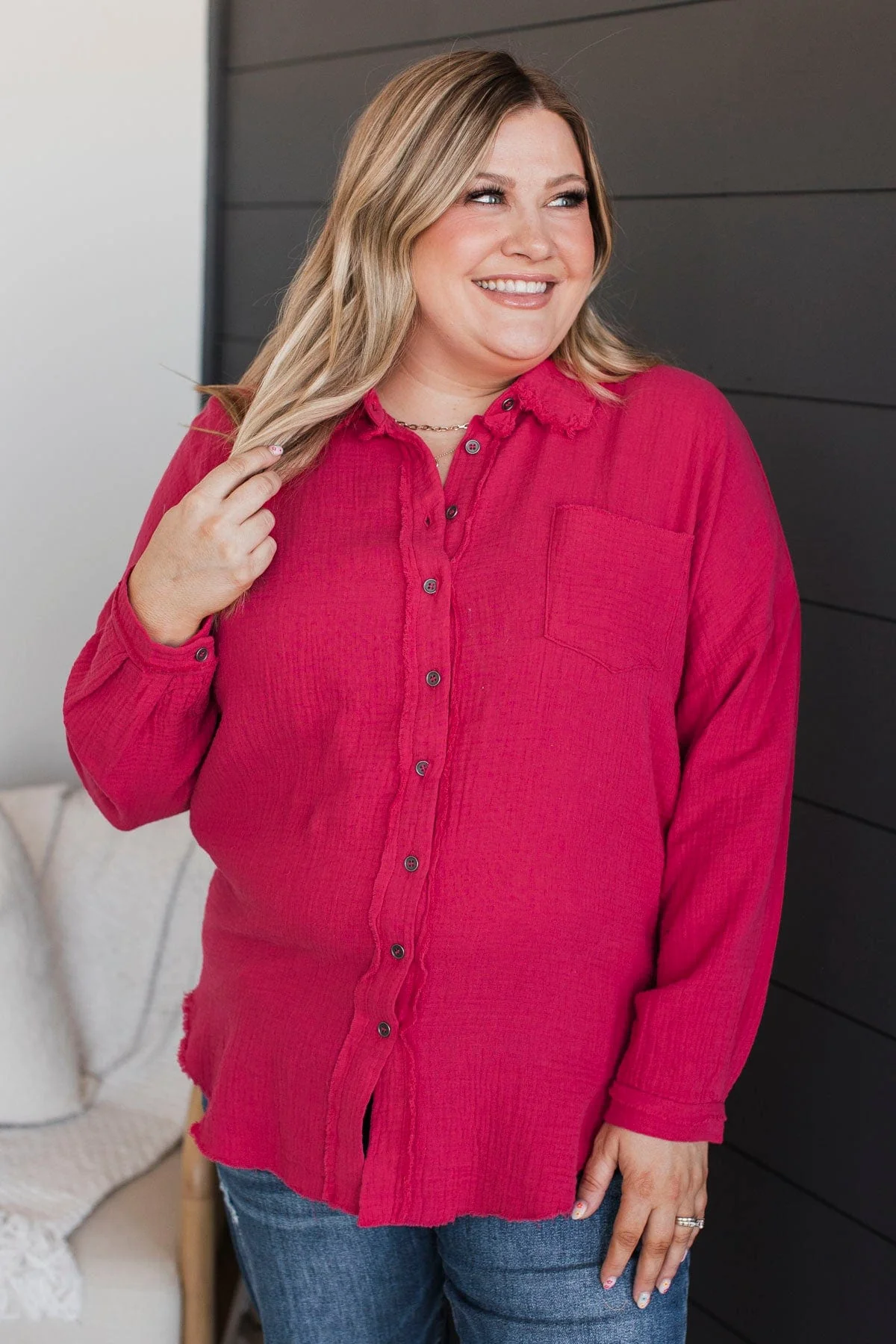 Lively Energy Button Top- Fuchsia - Image 4