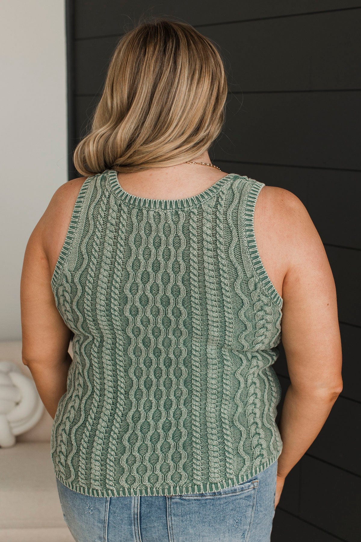 Living Carefree Cable Knit Tank Top- Spruce - Image 8