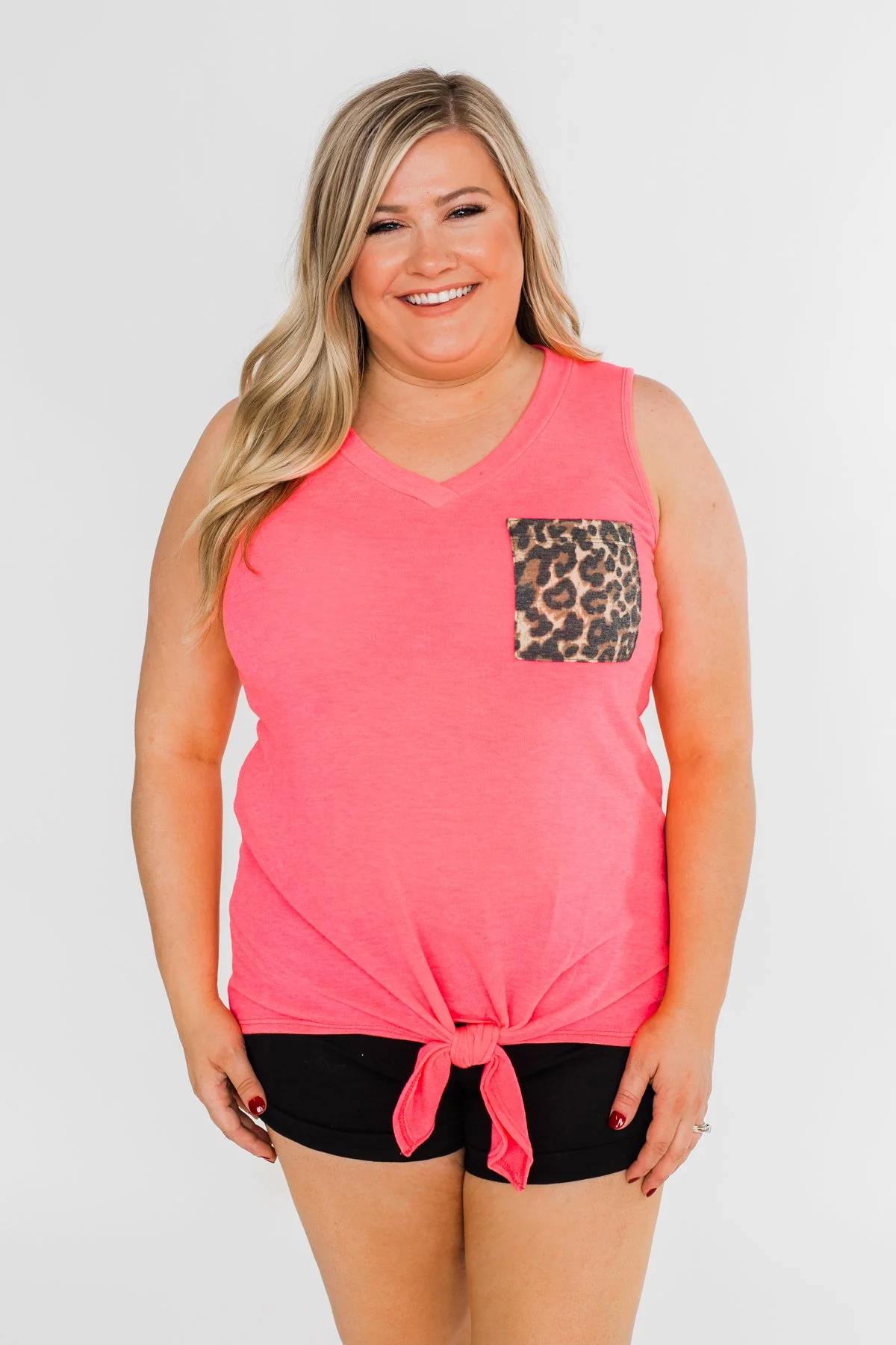 Living for Leopard Tie Tank Top- Neon Pink - Image 5