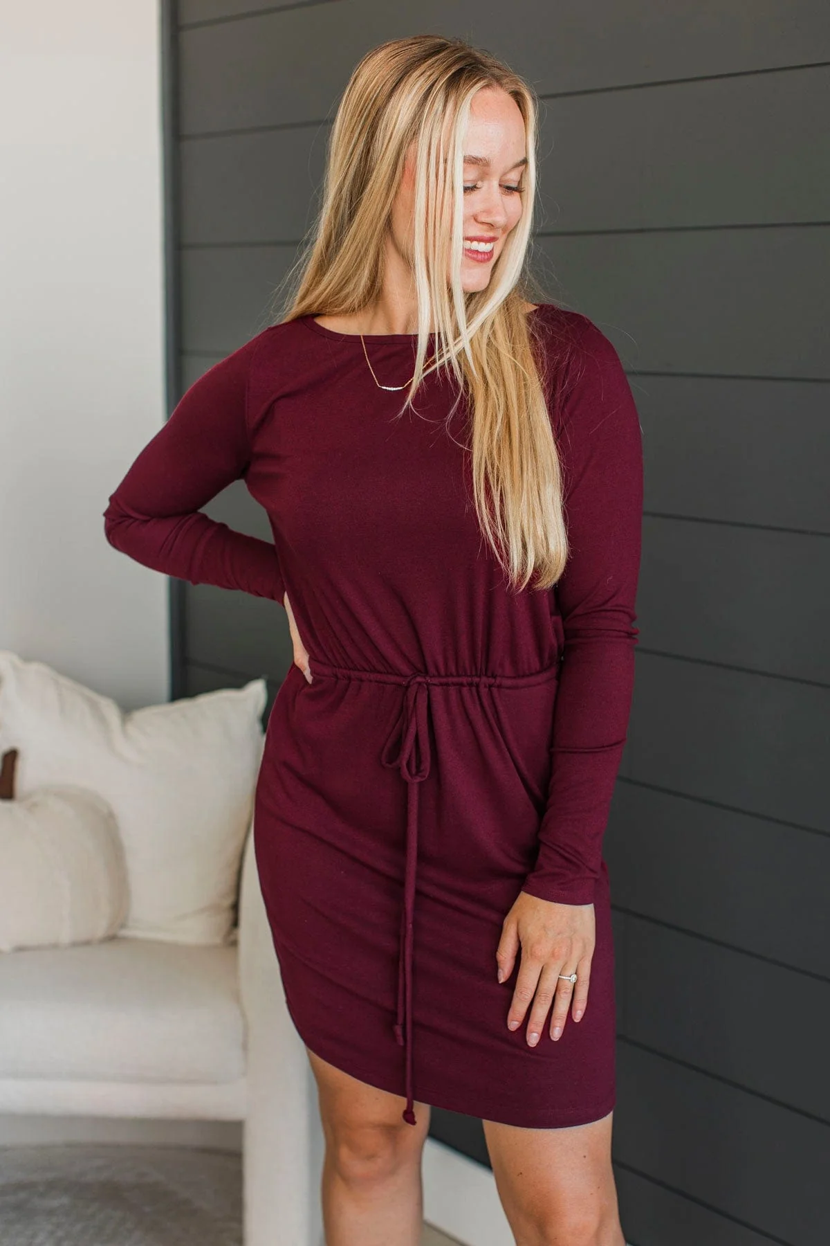 Living For Tonight Long Sleeve Dress- Wine - Image 3
