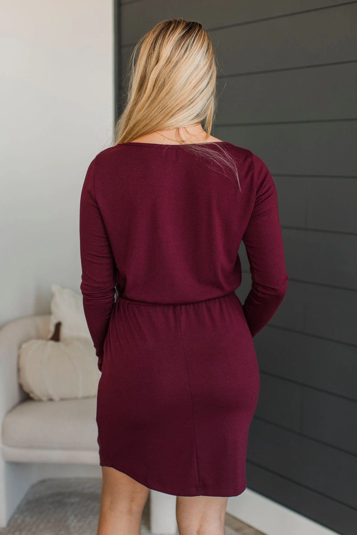 Living For Tonight Long Sleeve Dress- Wine - Image 7