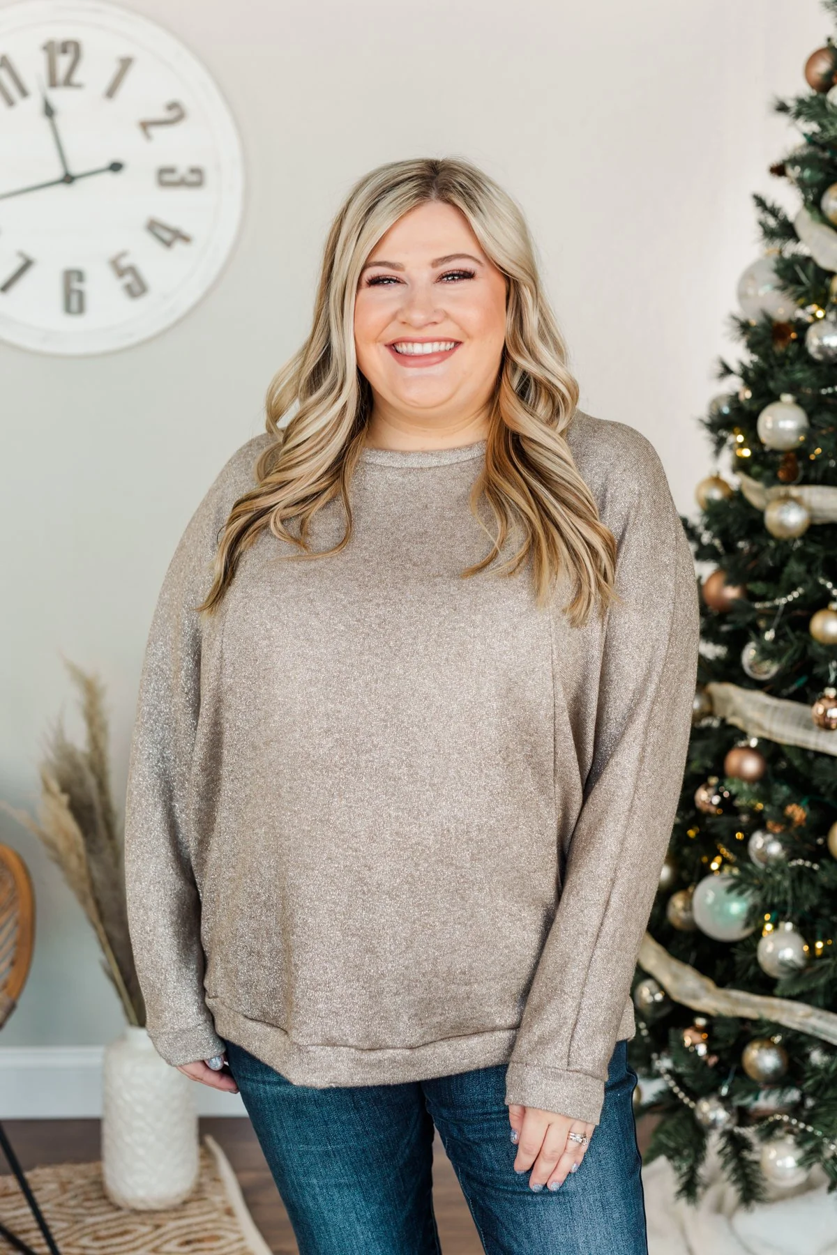 Living In Luxury Shimmer Top- Taupe - Image 4