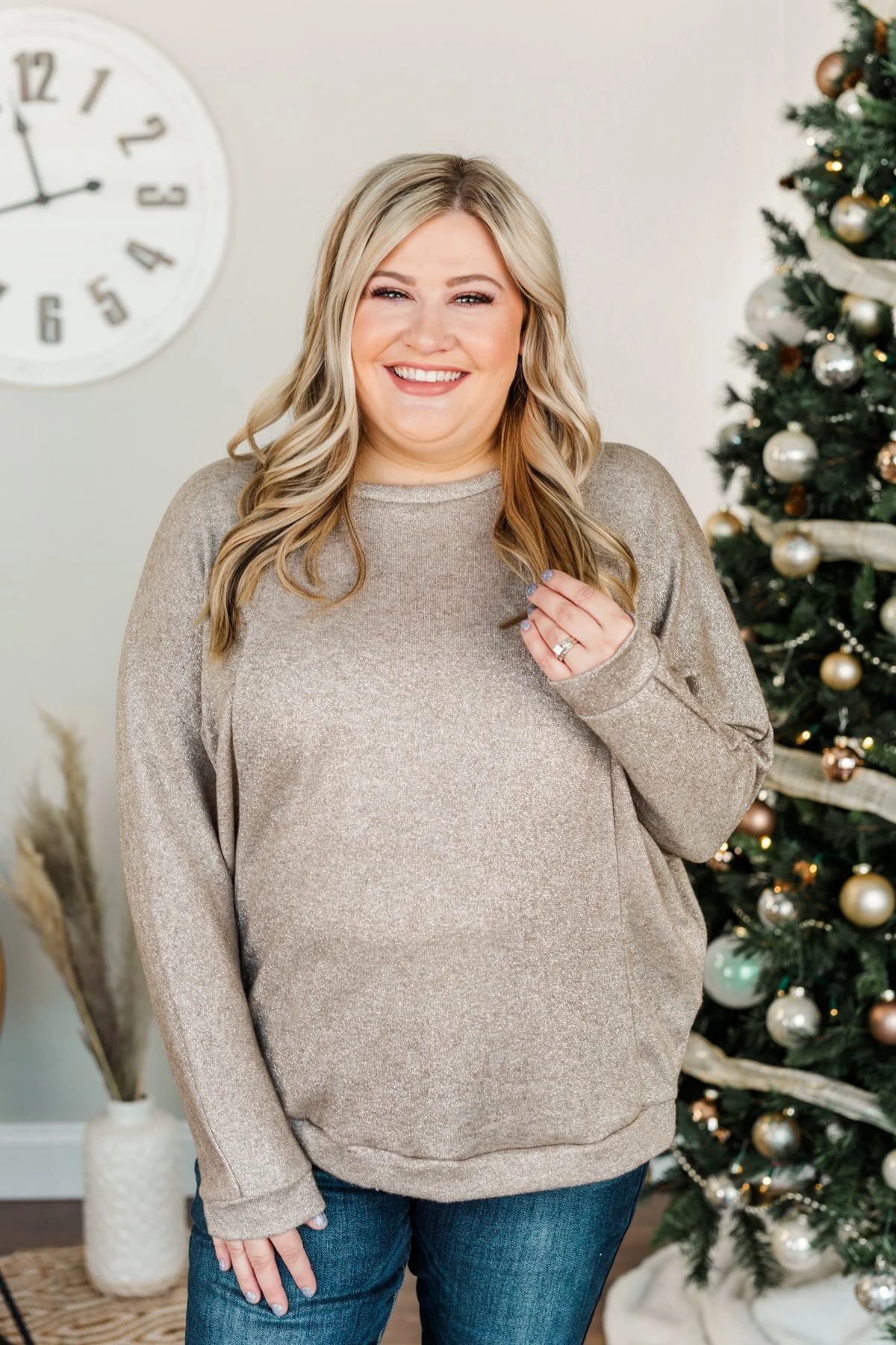 Living In Luxury Shimmer Top- Taupe - Image 6