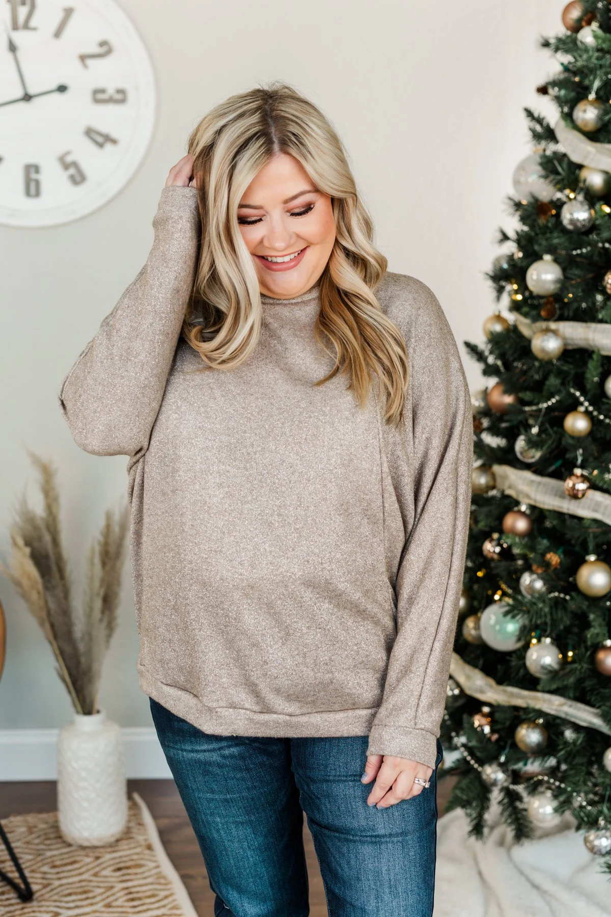 Living In Luxury Shimmer Top- Taupe - Image 8