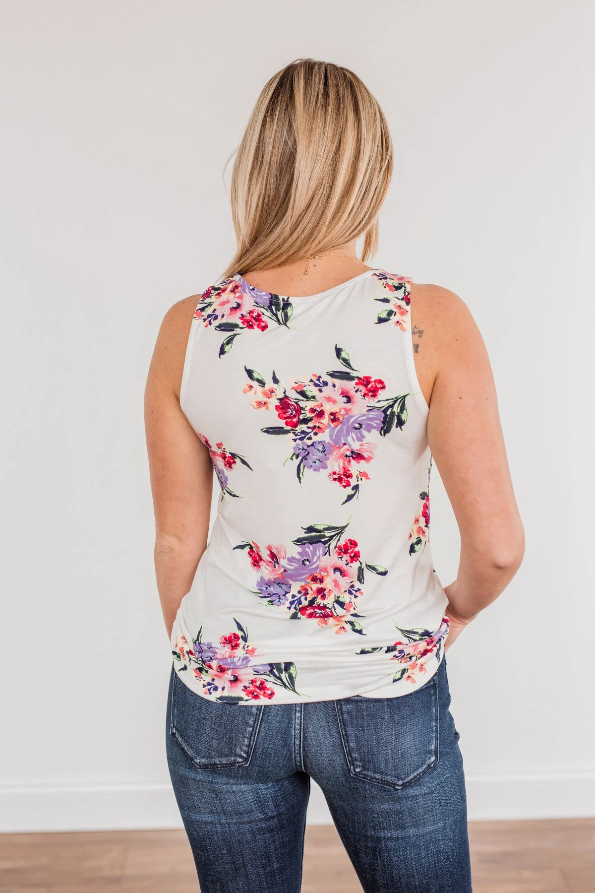 Living In Paradise Floral Criss-Cross Tank- Ivory - Image 8