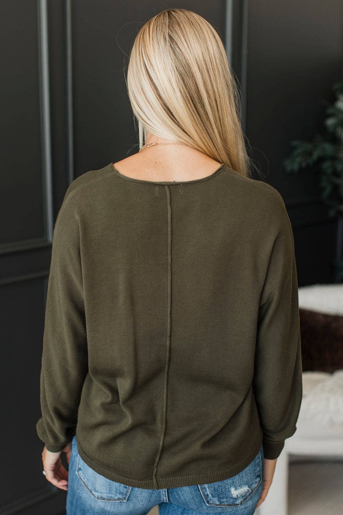 Living In The Now Lightweight Sweater- Dark Olive - Image 7