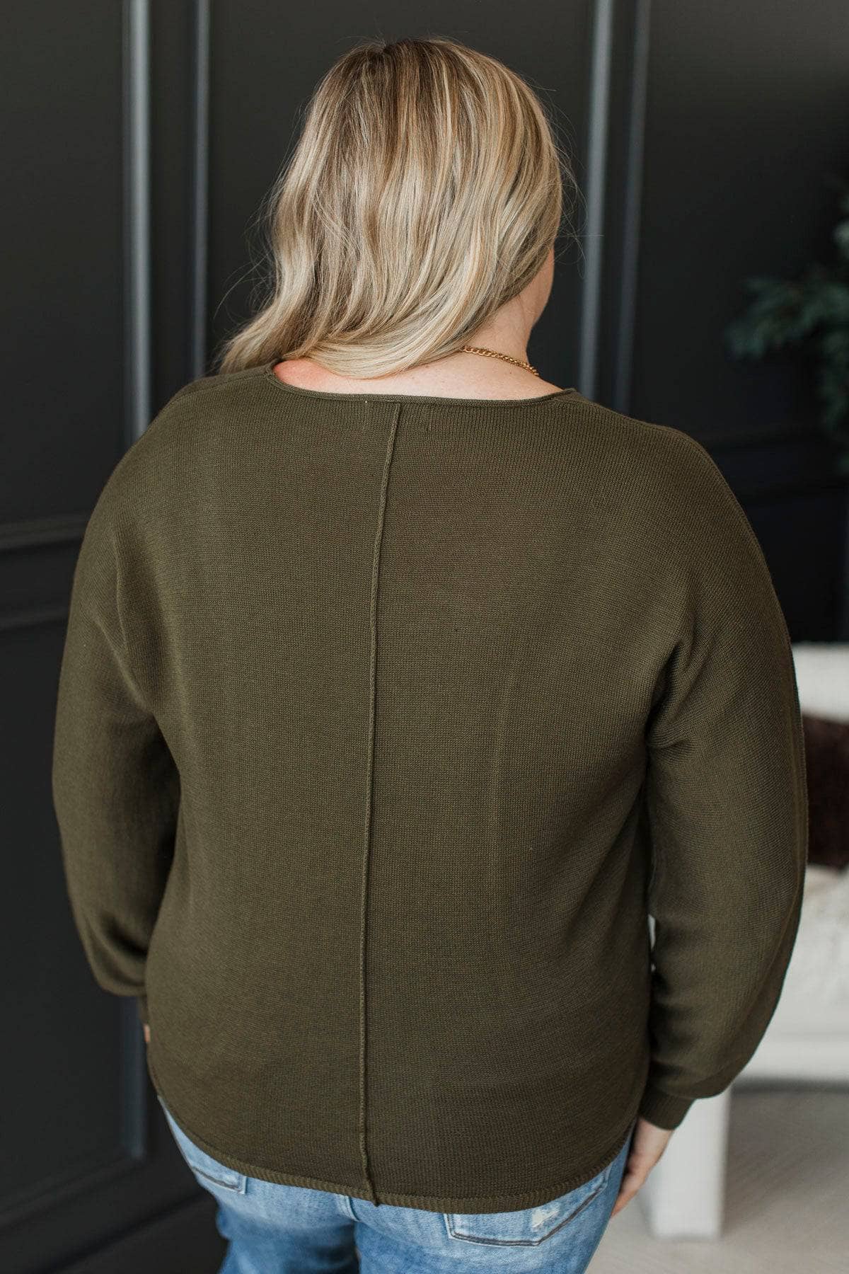 Living In The Now Lightweight Sweater- Dark Olive - Image 8