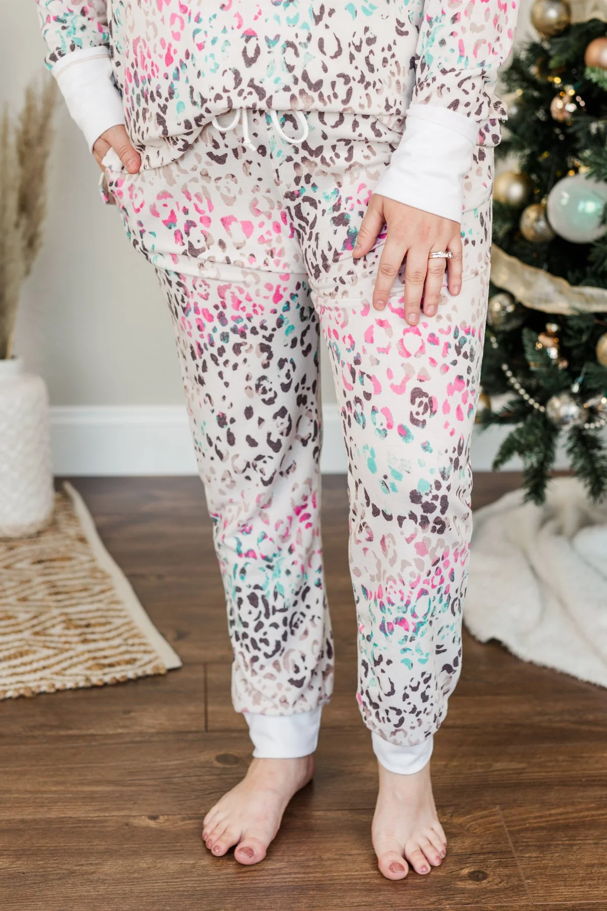 Living It Up Leopard Lounge Joggers- Cream & Multi-Color - Image 3
