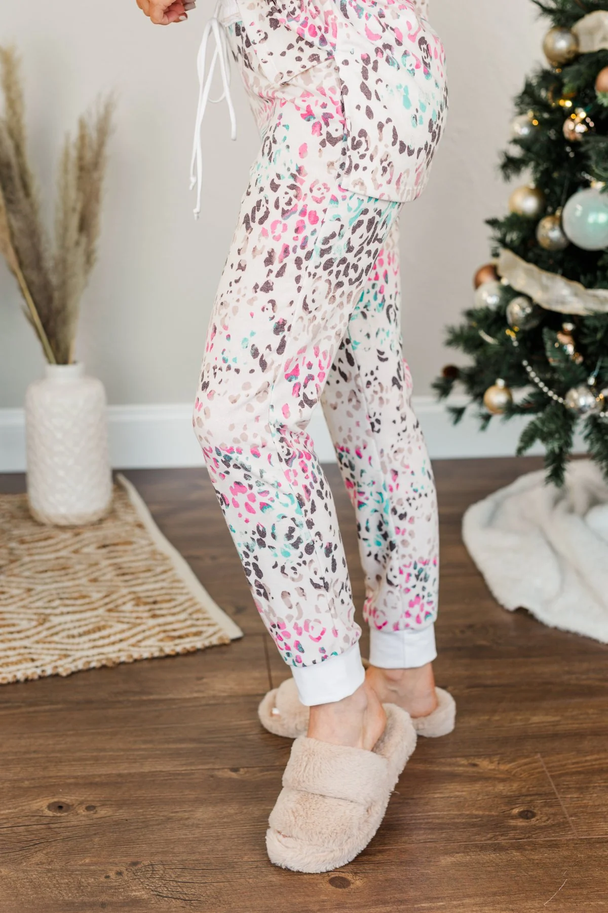 Living It Up Leopard Lounge Joggers- Cream & Multi-Color - Image 5